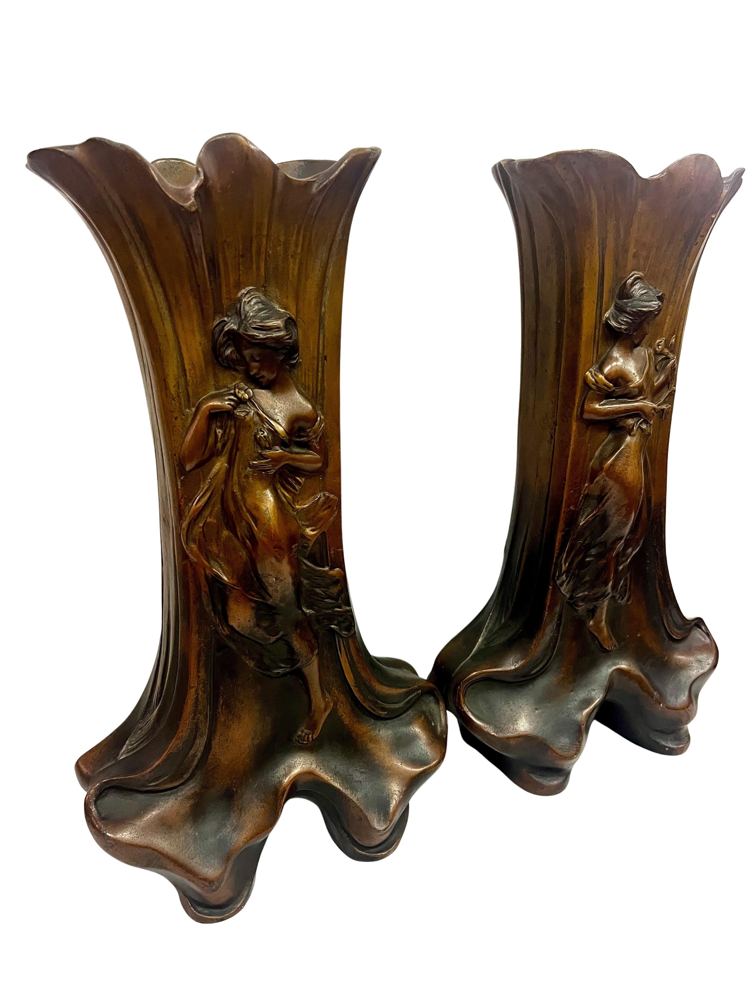 Francese Set di due vasi, ottica jardiniere in bronzo, Jugendstil Art Nouveau, Francia, 1900 in vendita
