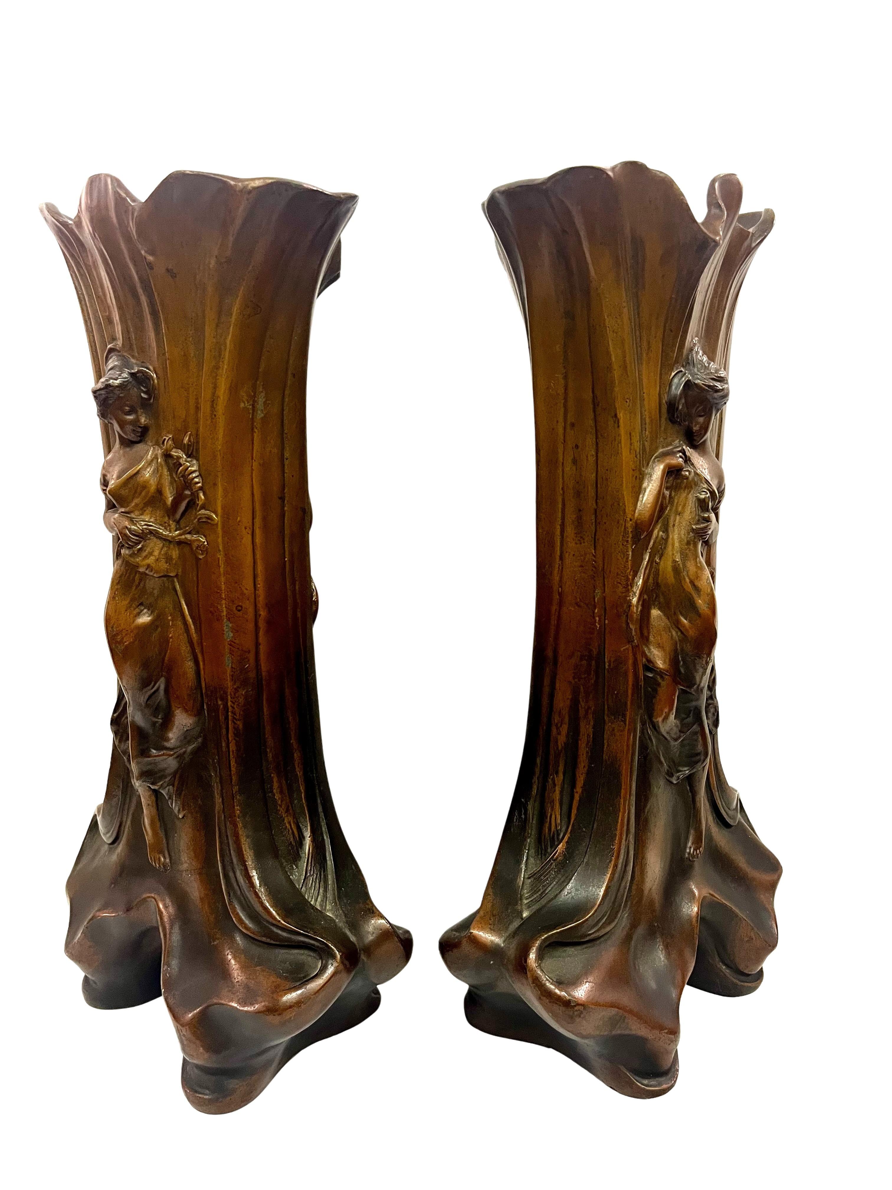 Set di due vasi, ottica jardiniere in bronzo, Jugendstil Art Nouveau, Francia, 1900 In condizioni buone in vendita a Wien, AT