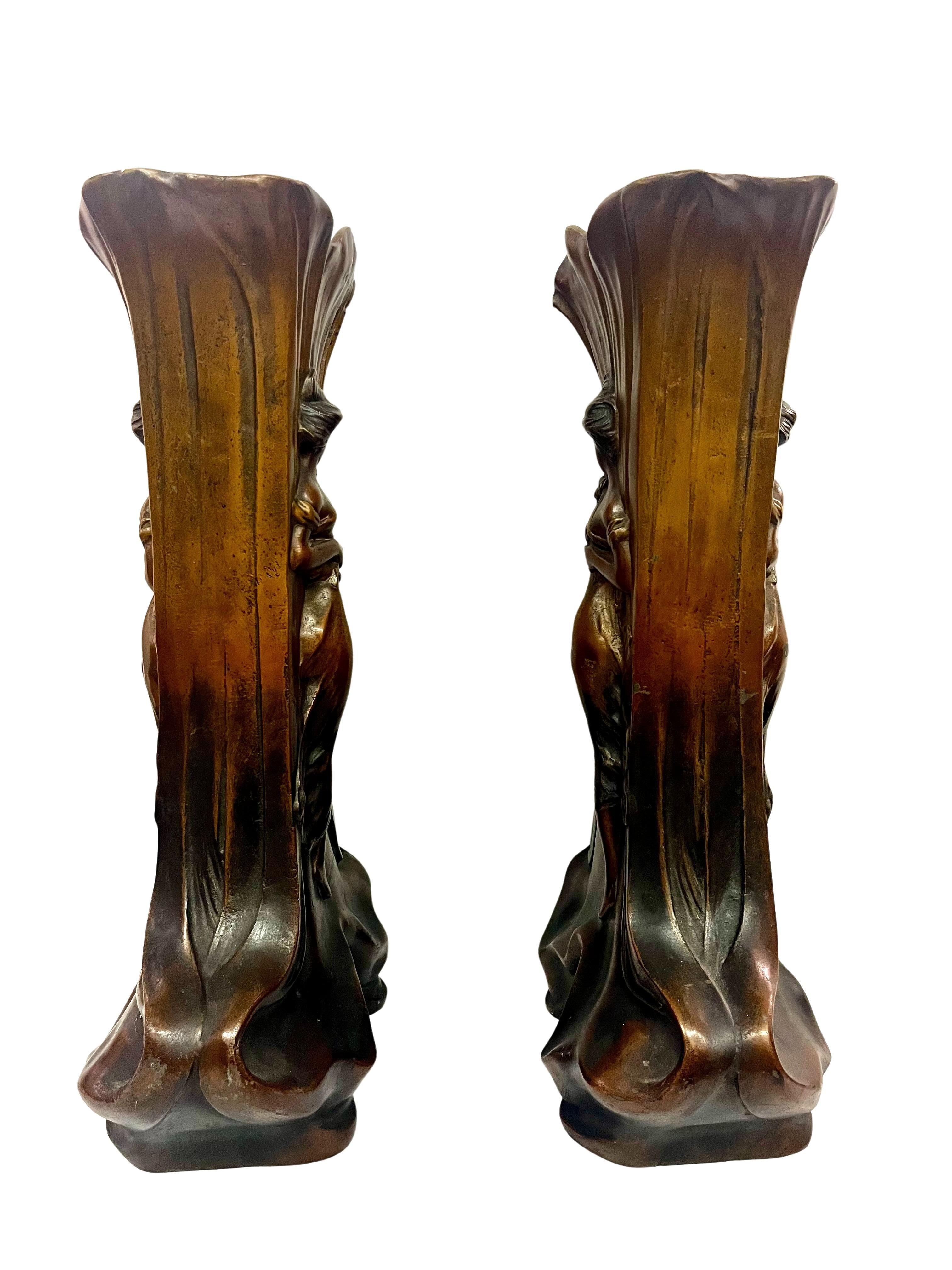 Inizio XX secolo Set di due vasi, ottica jardiniere in bronzo, Jugendstil Art Nouveau, Francia, 1900 in vendita
