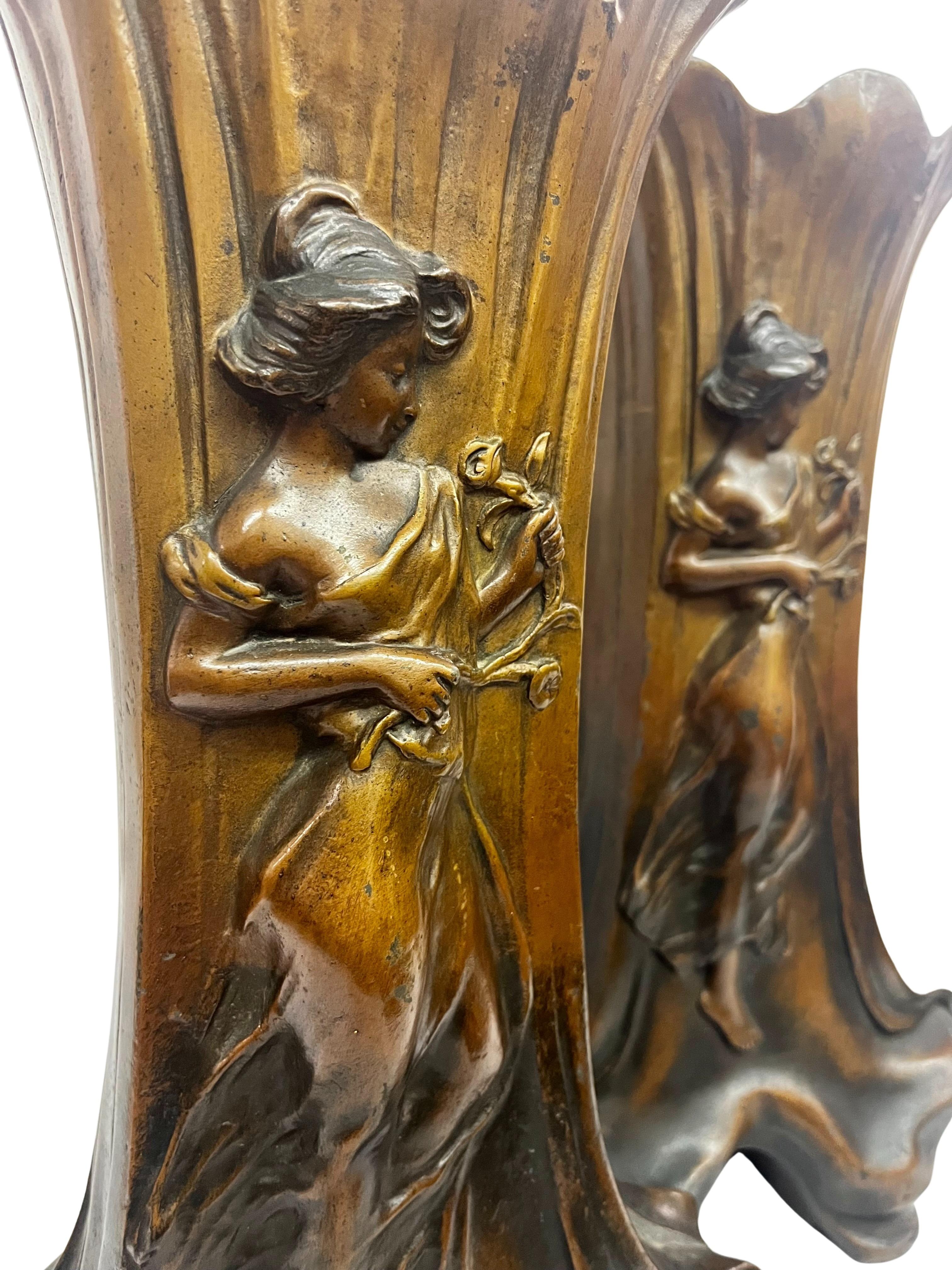 Set di due vasi, ottica jardiniere in bronzo, Jugendstil Art Nouveau, Francia, 1900 in vendita 1