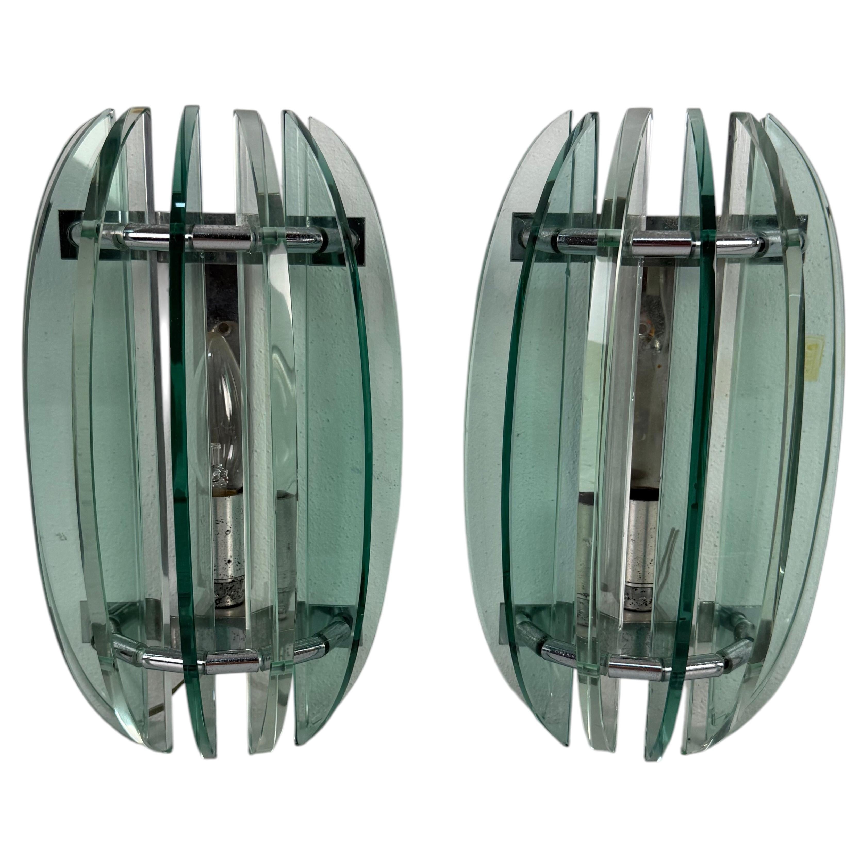 Set of two "Veca" Murano glass Wall Lamps, made in Italy, 1970s