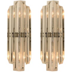 Pair of Two Venini Style Murano Glass and Chrome Sconces, Italy