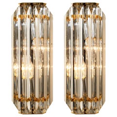 Pair Venini Style Murano Glass and Chrome Brass Sconces, Italy