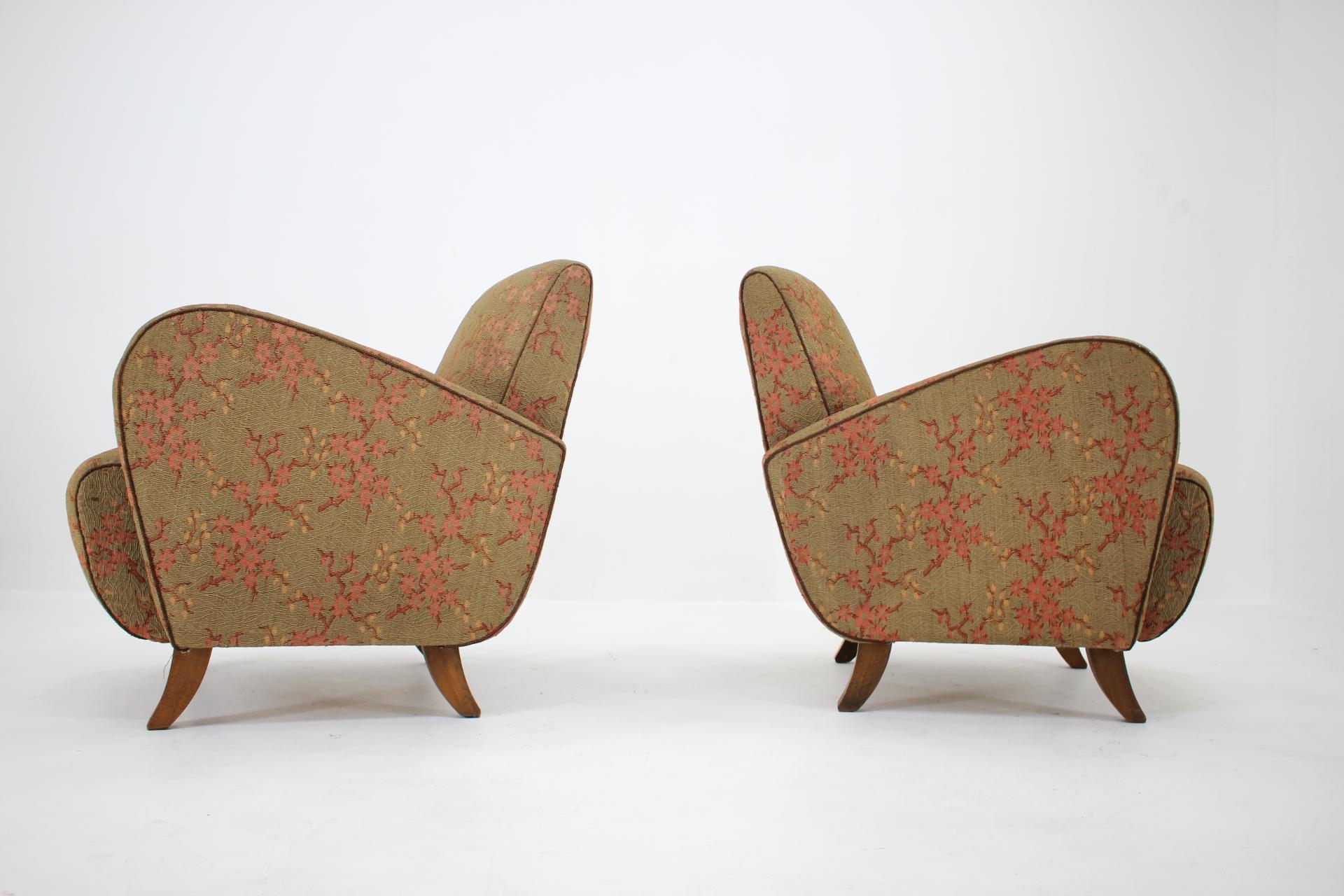 Czech Set of Two Very Rare Art Deco Armchairs H-283 by Jindřich Halabala, 1930s