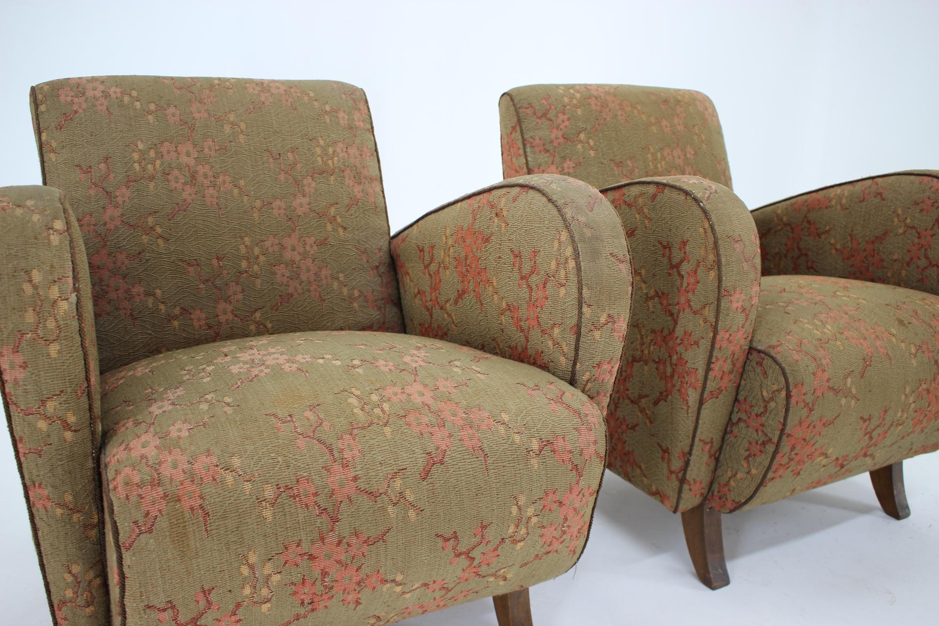 Upholstery Set of Two Very Rare Art Deco Armchairs H-283 by Jindřich Halabala, 1930s