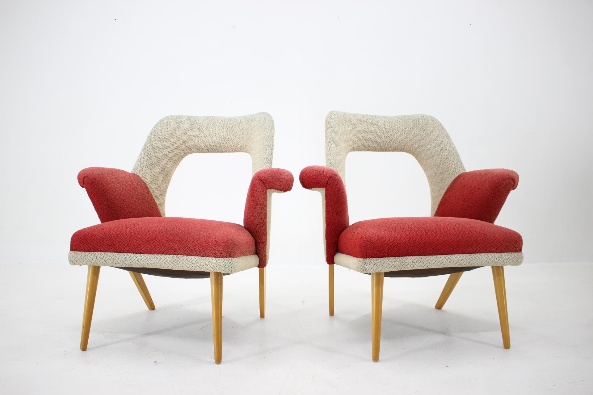 Czech Set of Two Very Rare Mid Century Armchairs, 1960s For Sale