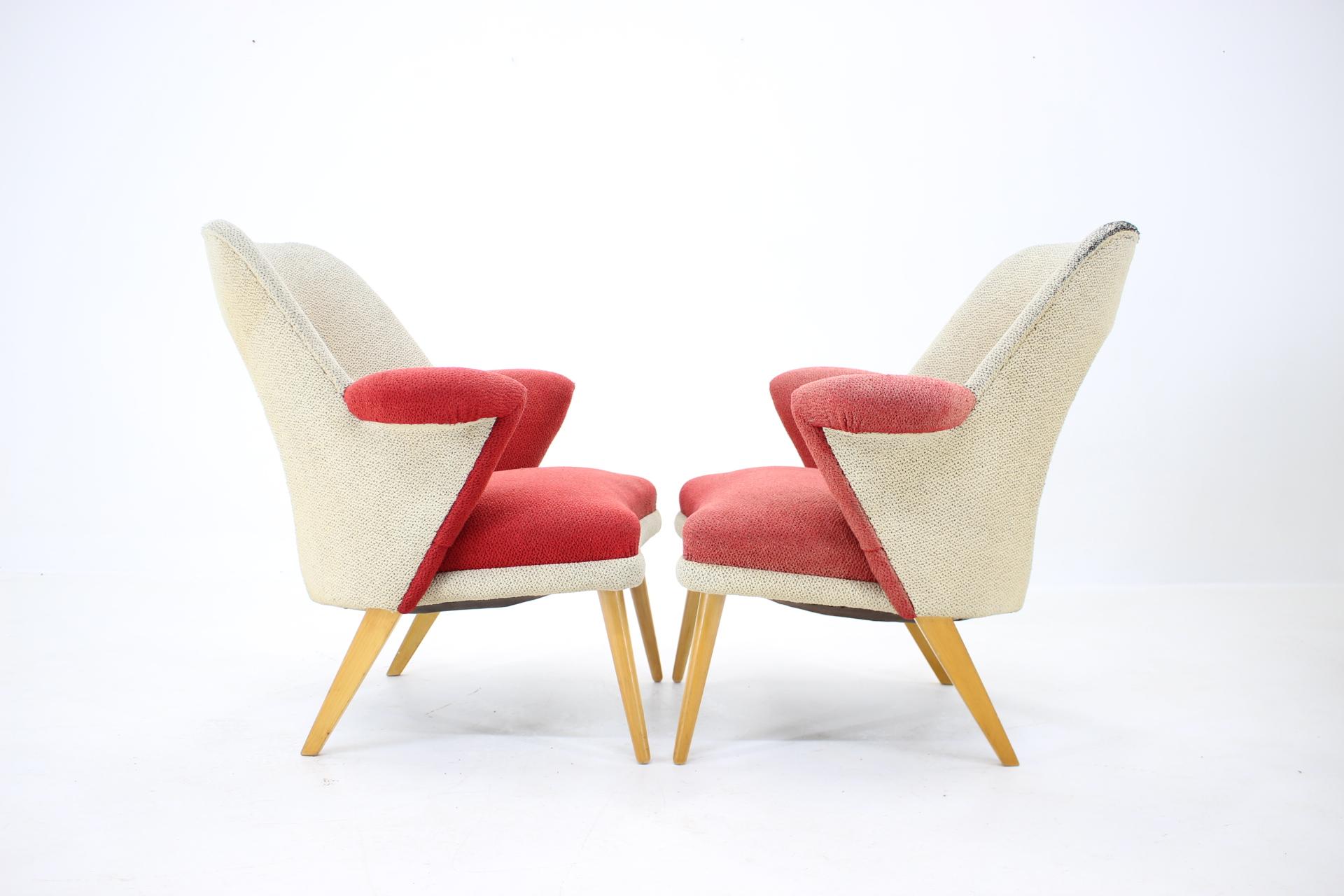 Fabric Set of Two Very Rare Mid Century Armchairs, 1960s For Sale
