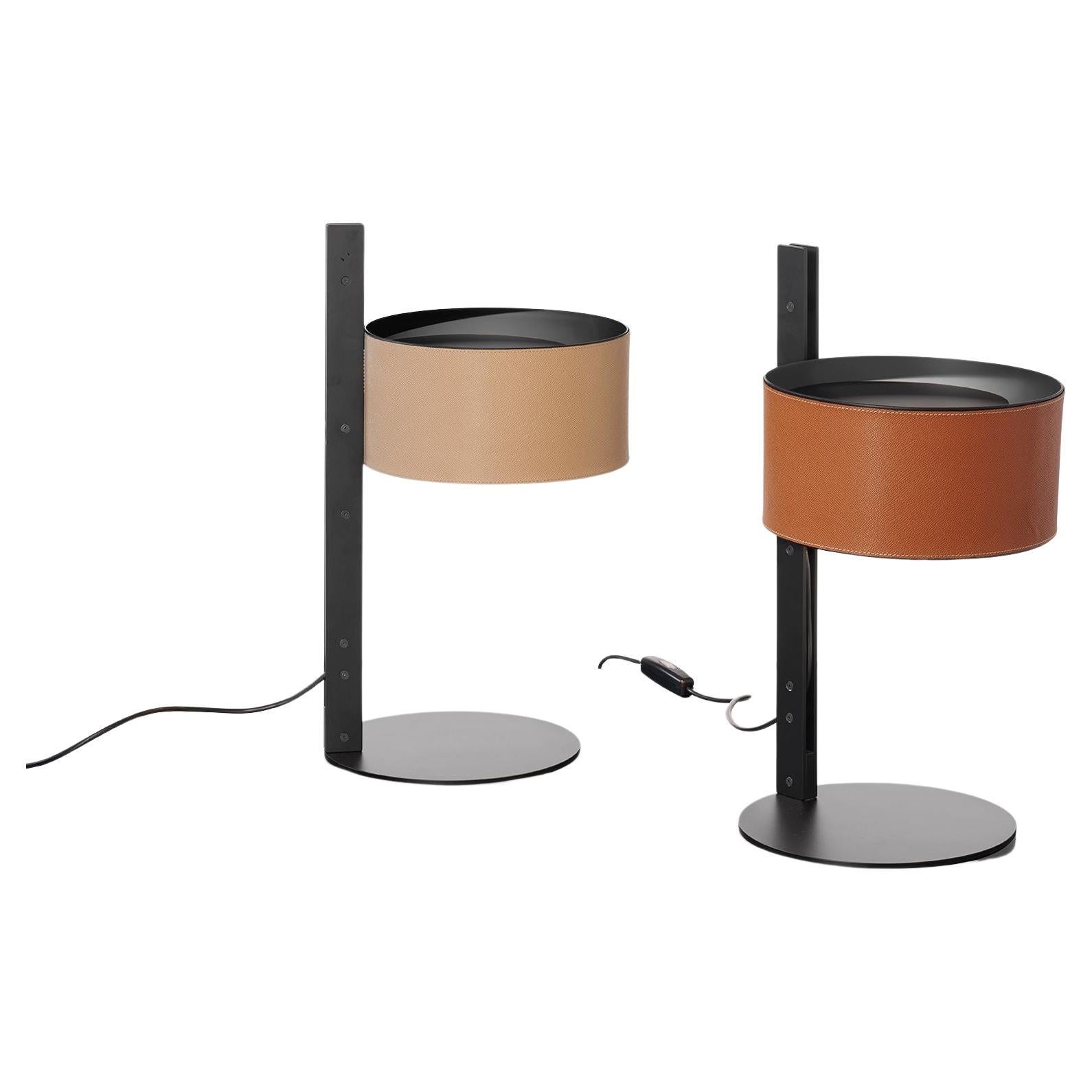 Set of Two Victor Vasilev Metal and Leather Table Lamps by Oluce