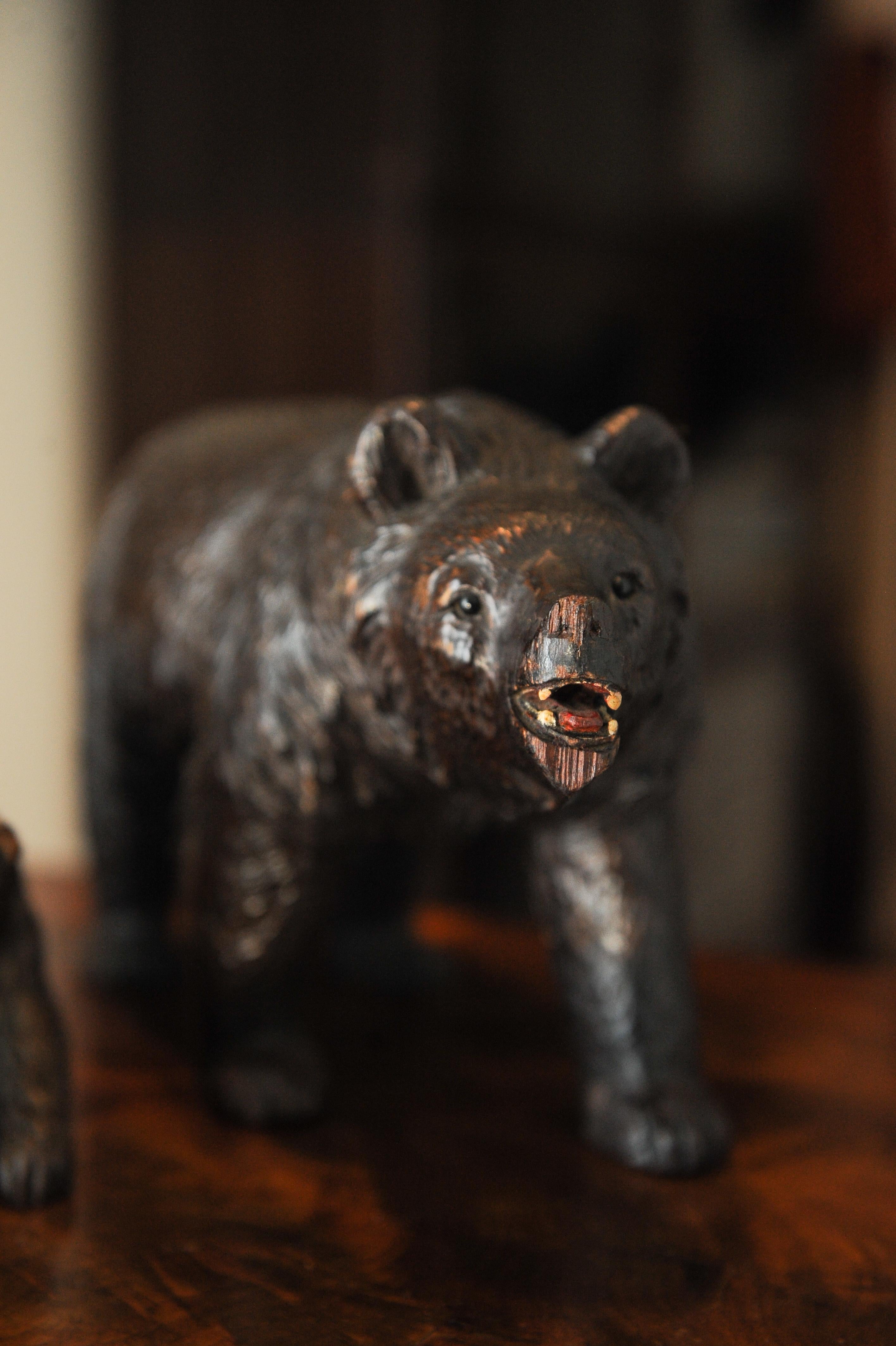 19th Century Set of Two Victorian Hand Carved & Hand Painted Black Forest Bear Figures For Sale