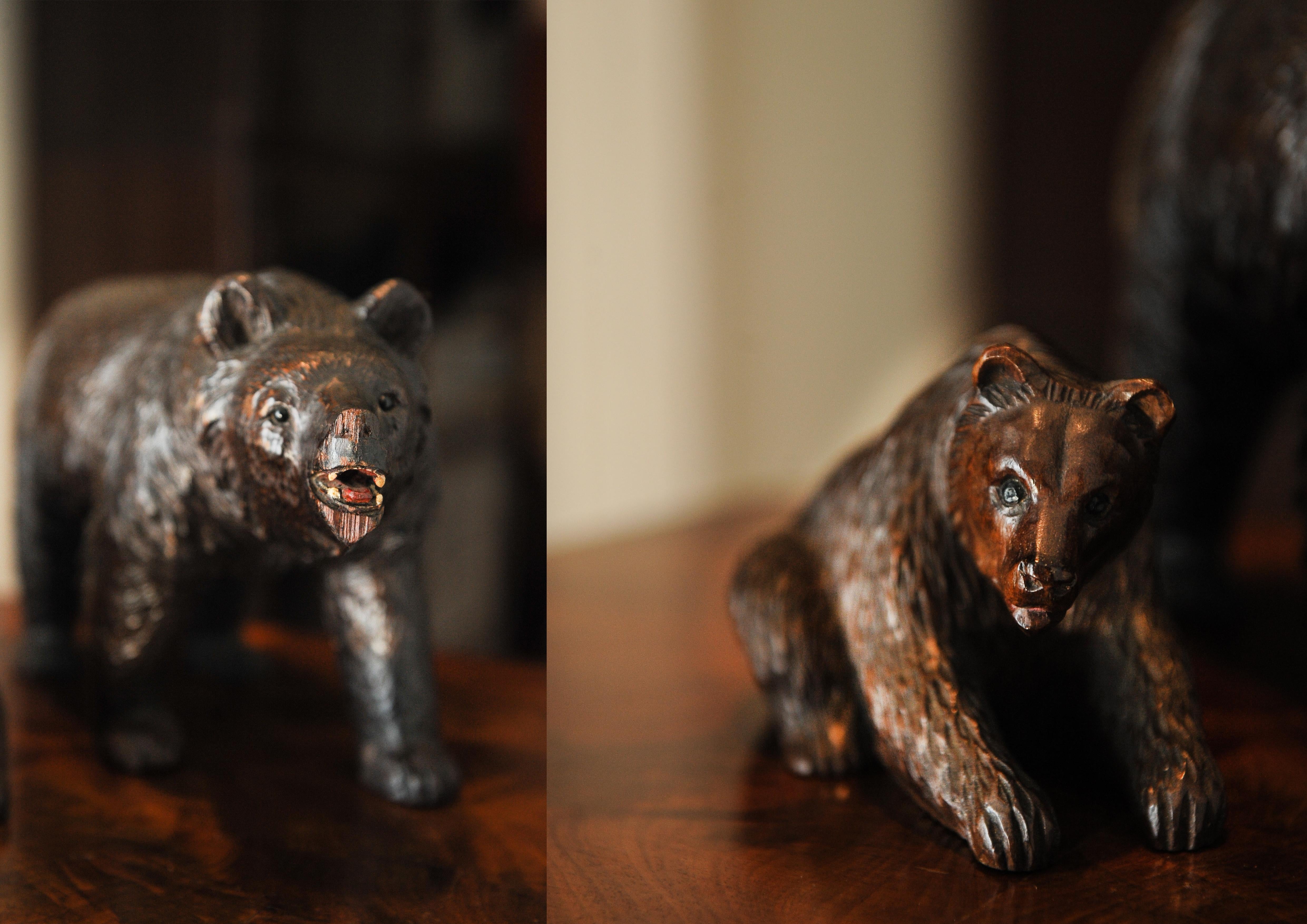 Wood Set of Two Victorian Hand Carved & Hand Painted Black Forest Bear Figures For Sale