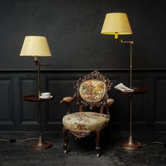 Set of Two Vintage 1990s Brass and Mahogany Vaughan Designs Tray Floor Lamps