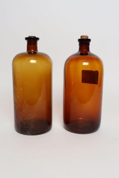 Set of Two Vintage Amber Glass Apothecary Bottles by Owens-Illinois Glass Co.