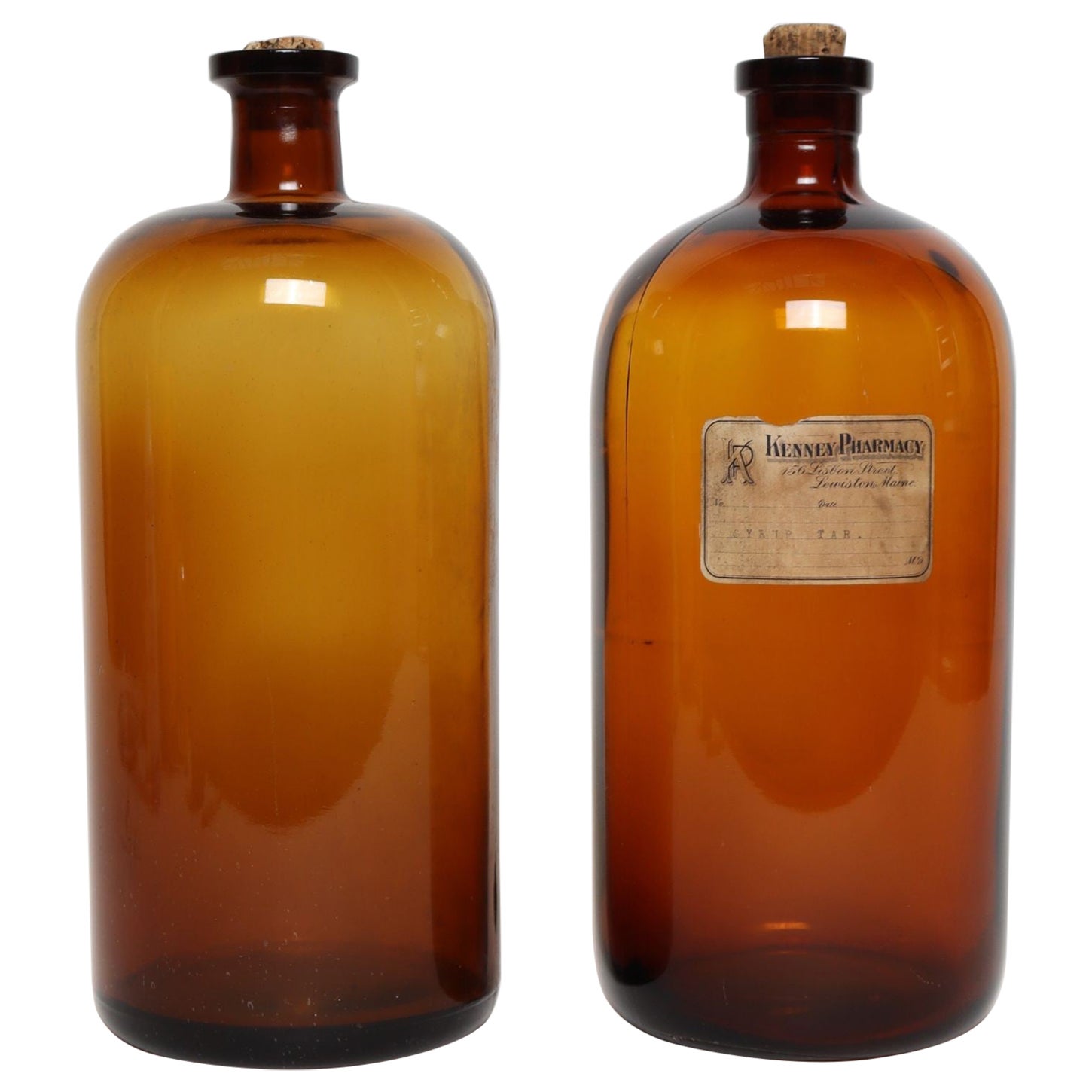 Set di due bottiglie da farmacia in vetro ambrato vintage di Owens-Illinois Glass Co.