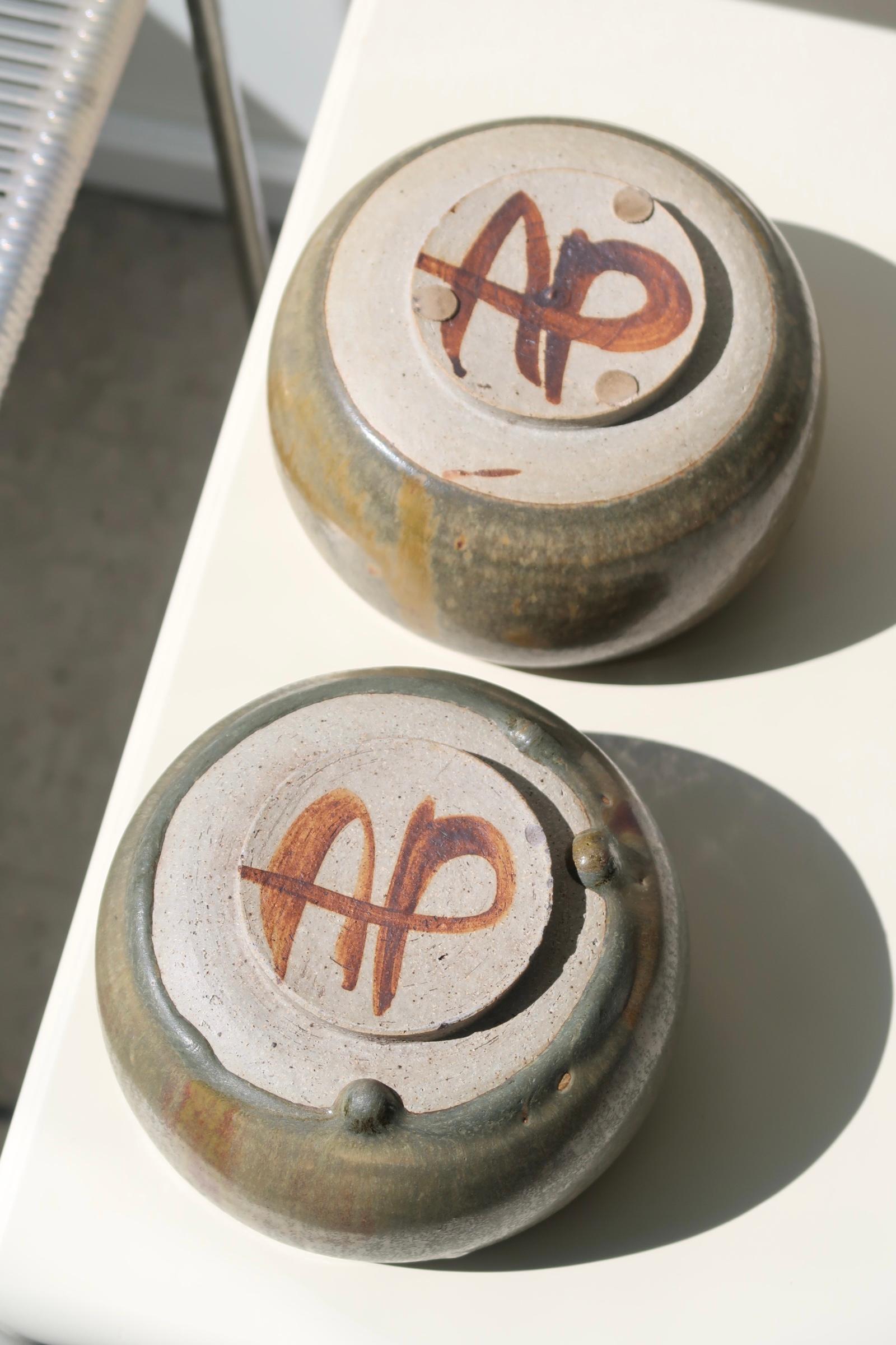 Set of Two Vintage Anne and Peter Stougaard Bornholm Danish Glazed Ceramic Bowls 1