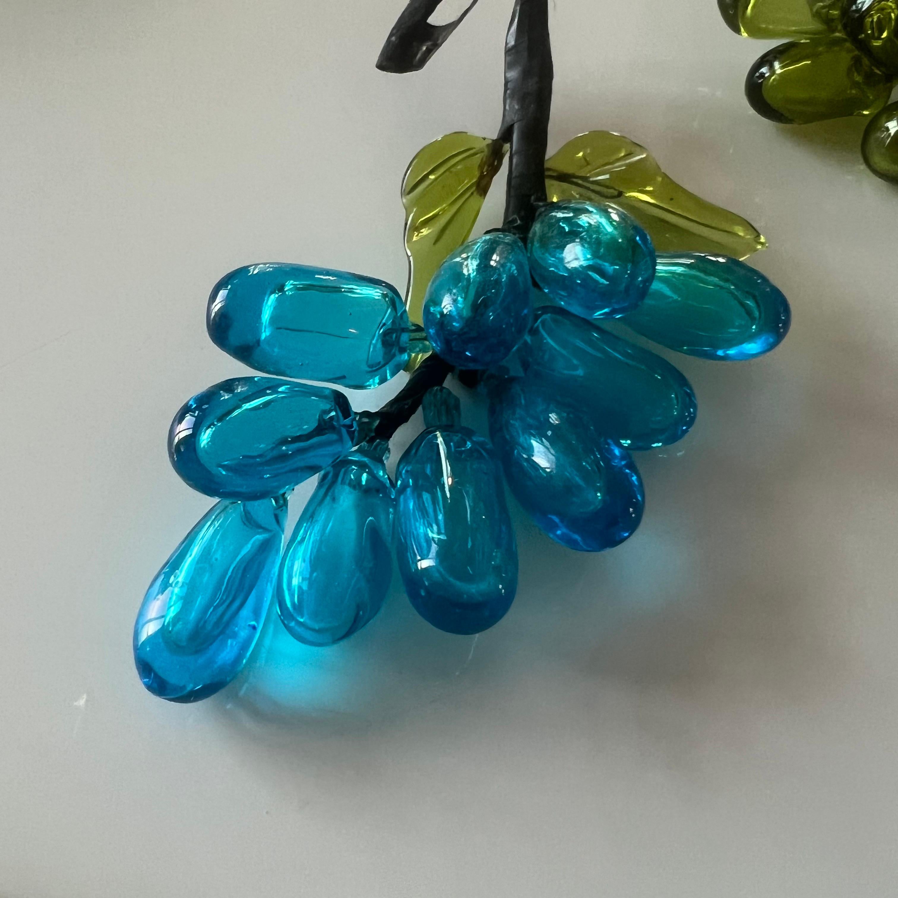 Metal Set of Two Vintage Blown-Glass Grape Clusters For Sale