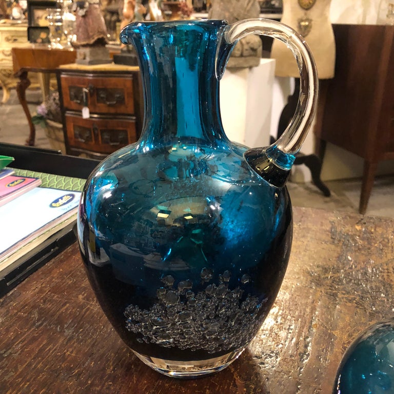 Set of Two Vintage Blue and Gray Glass Jugs, circa 1980 For Sale at 1stdibs