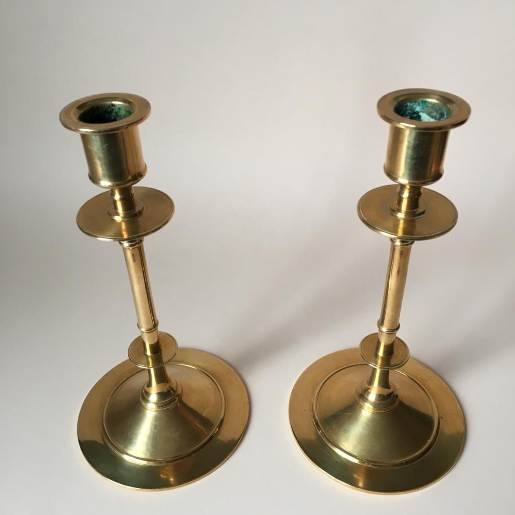 Scandinavian Modern Set of Two Vintage Brass Candleholders from Grillby Metallfabrik