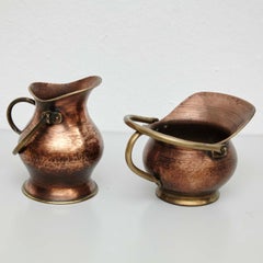 Set of Two Vintage Brass Coal Scuttle Bucket, circa 1950