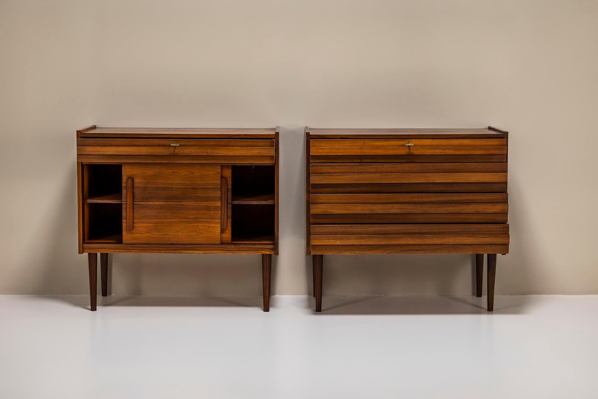 Mid-Century Modern Set Of Two Vintage Cabinets In Veneered Rosewood, Denmark 1960s For Sale