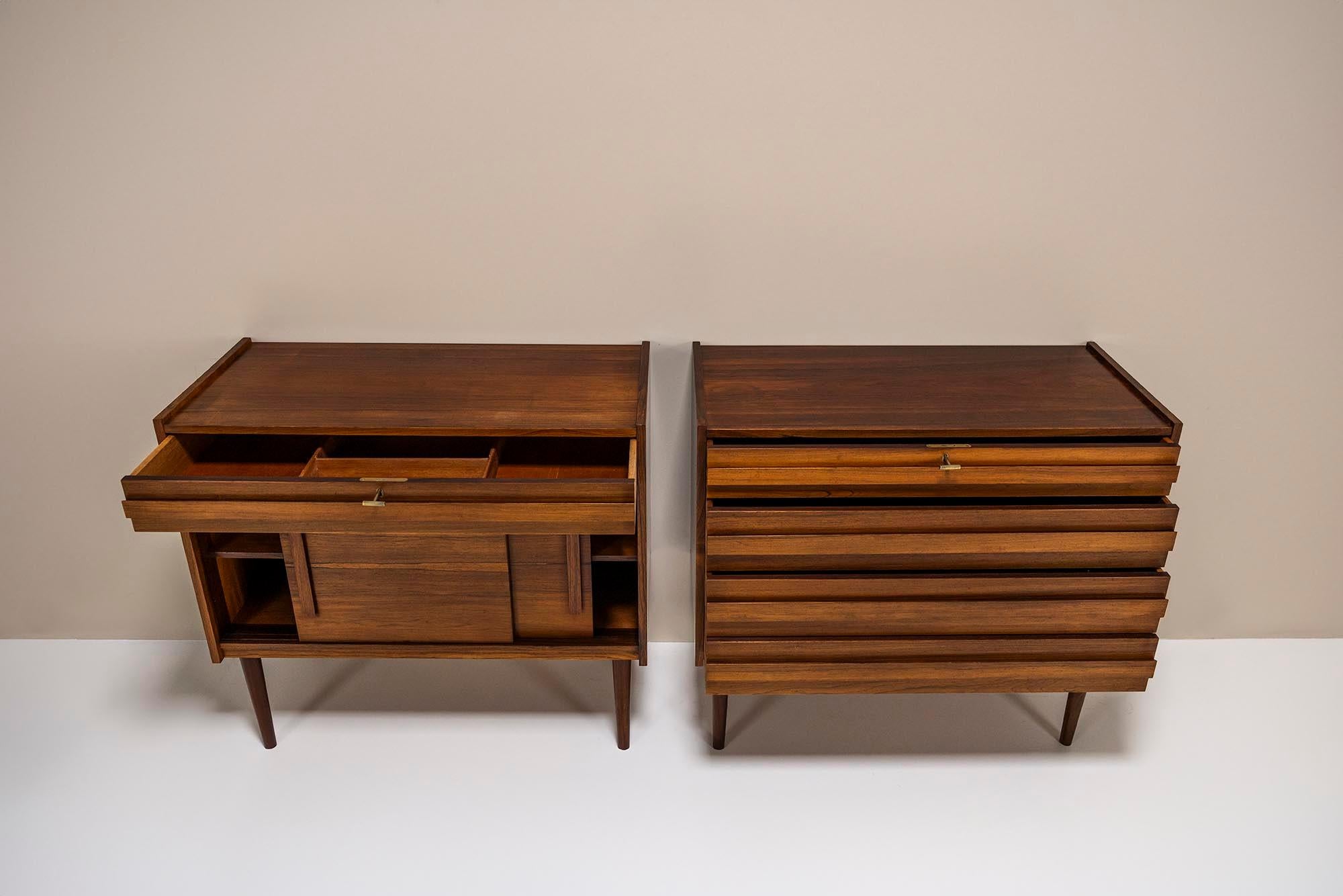 Mid-20th Century Set Of Two Vintage Cabinets In Veneered Rosewood, Denmark 1960s For Sale