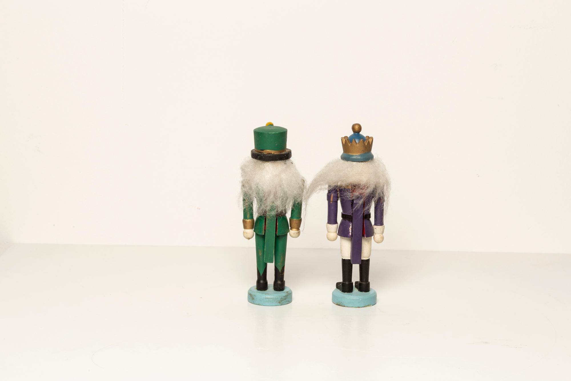20th Century Set of Two Vintage Christmas Small Nutcrackers, Wood, Erzgebirge, Germany, 1970 For Sale