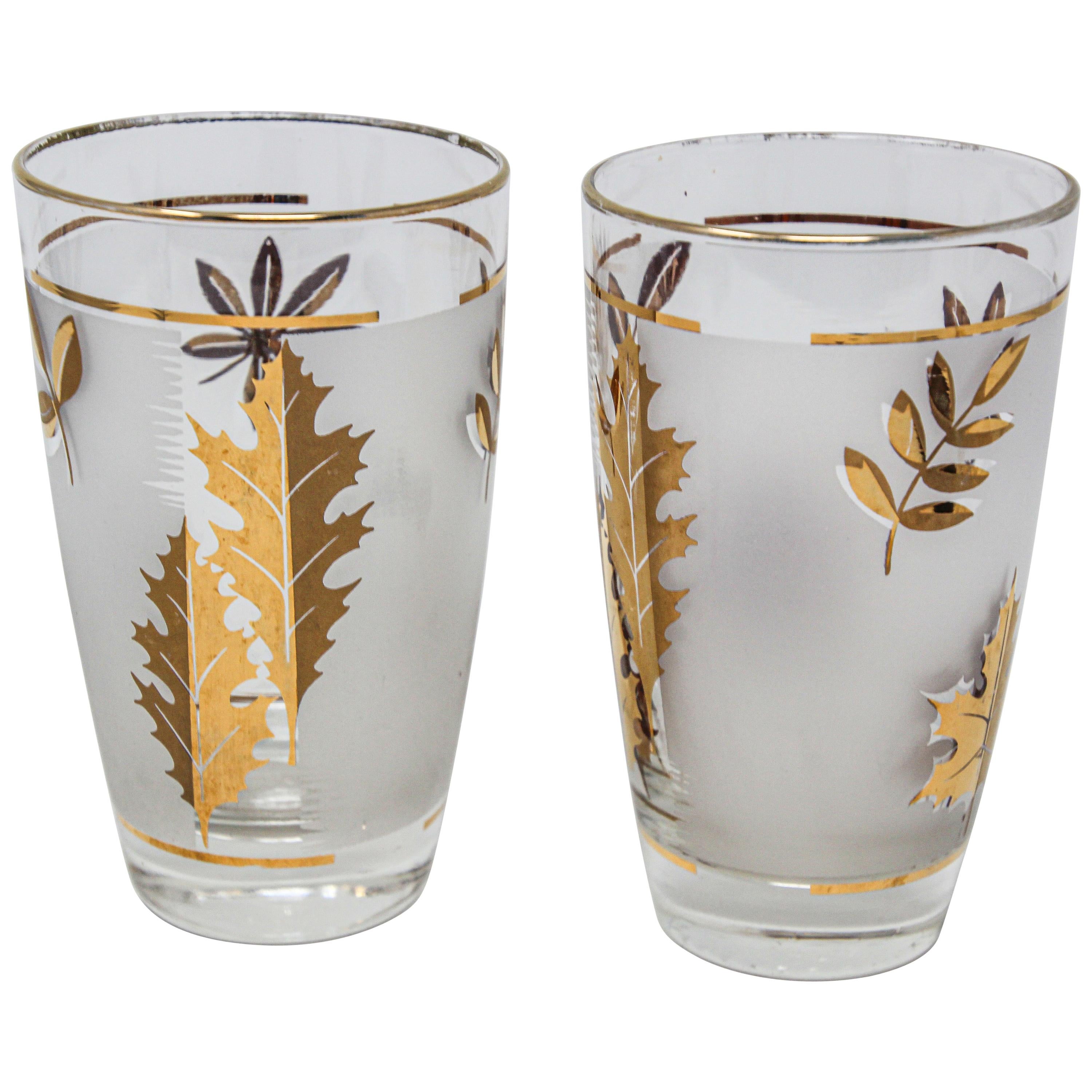 Set of Two Vintage Cocktail Glasses by Libbey For Sale at 1stDibs | gold  leaf glasses, vintage drinking glasses, gold leaf glasses vintage