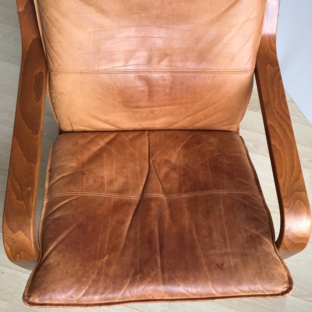 Vintage Cognaс Leder Poäng Stuhl von Noboru Nakamura für Ikea, 1999 im Angebot 8