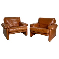 Set of Two Vintage Coronado Armchairs in Tobacco Leather by Tobia Scarpa for B&B