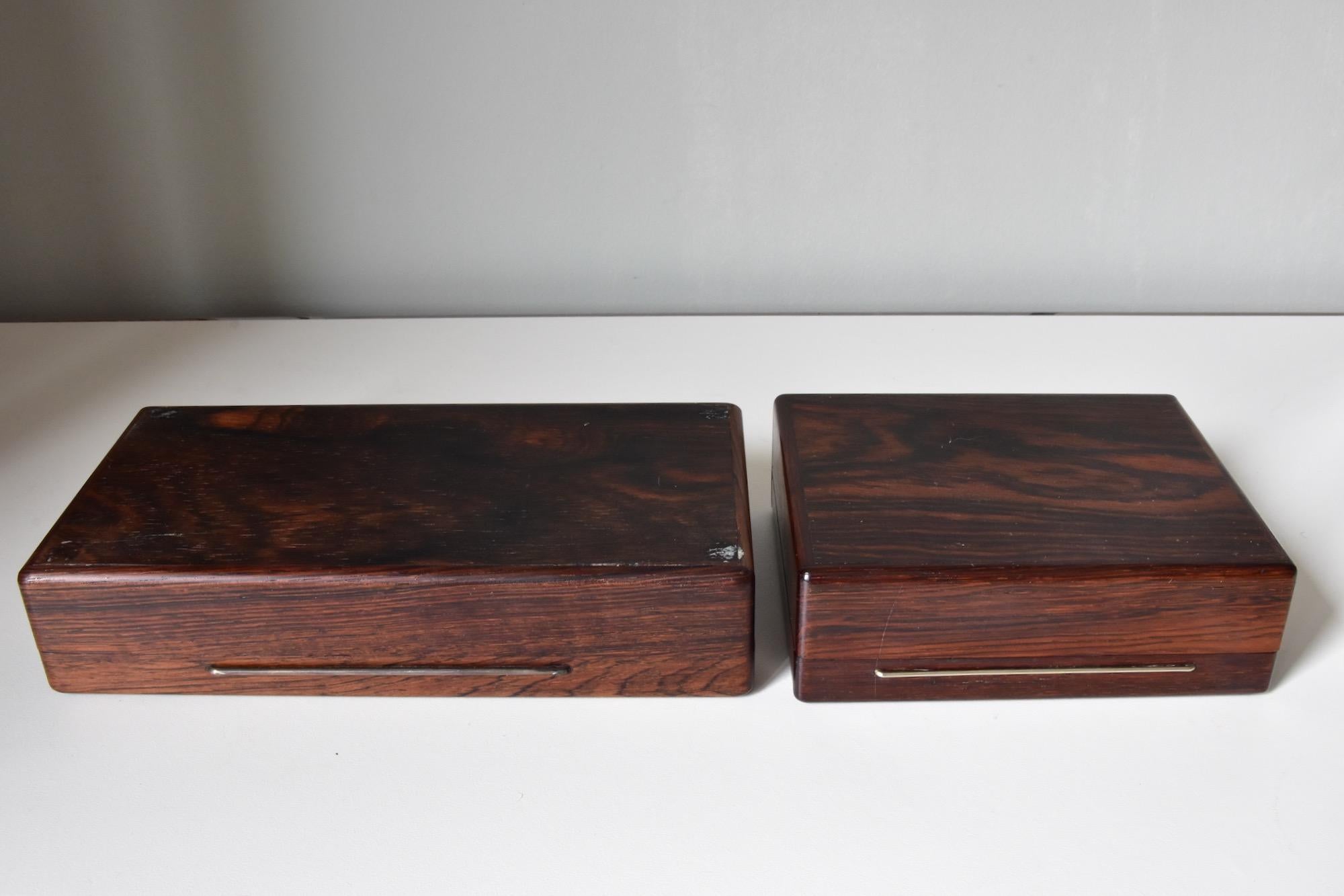 Set of Two Vintage Danish Modern Rosewood Boxes with Sterling Inlays, 1960s 4