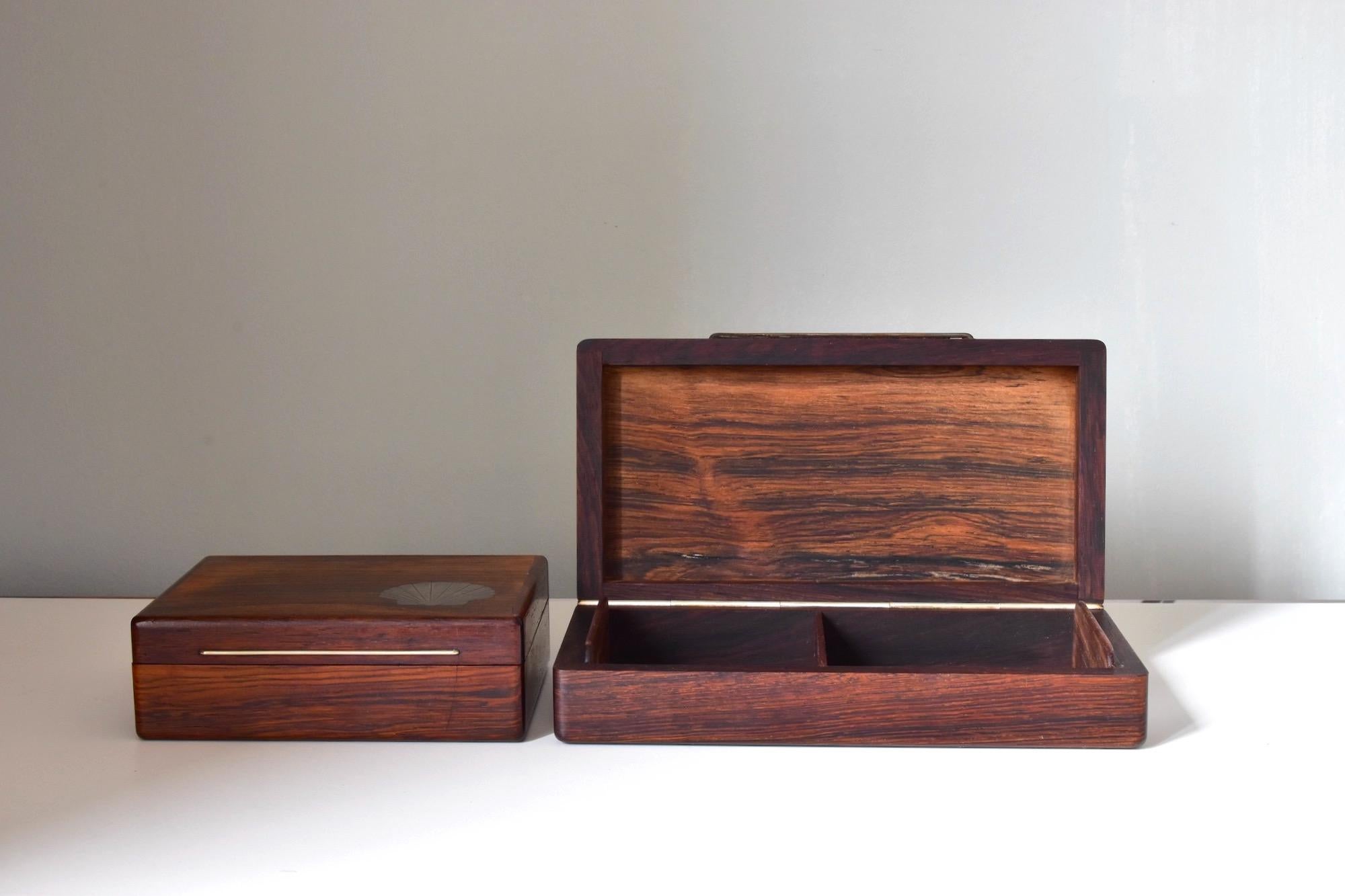 Scandinavian Modern Set of Two Vintage Danish Modern Rosewood Boxes with Sterling Inlays, 1960s