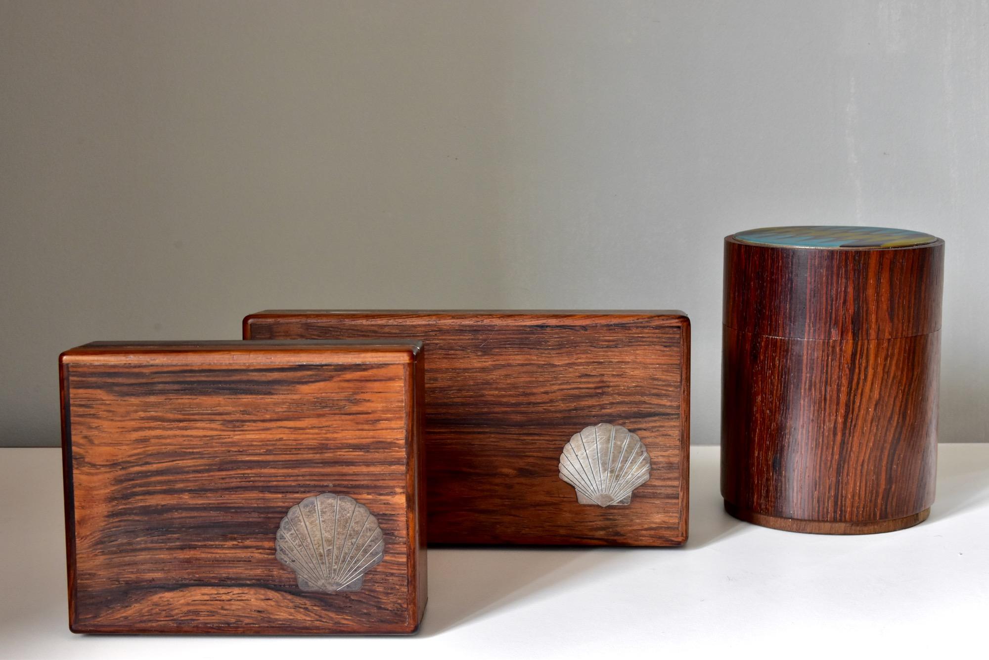 Set of Two Vintage Danish Modern Rosewood Boxes with Sterling Inlays, 1960s In Good Condition In Krefeld, DE