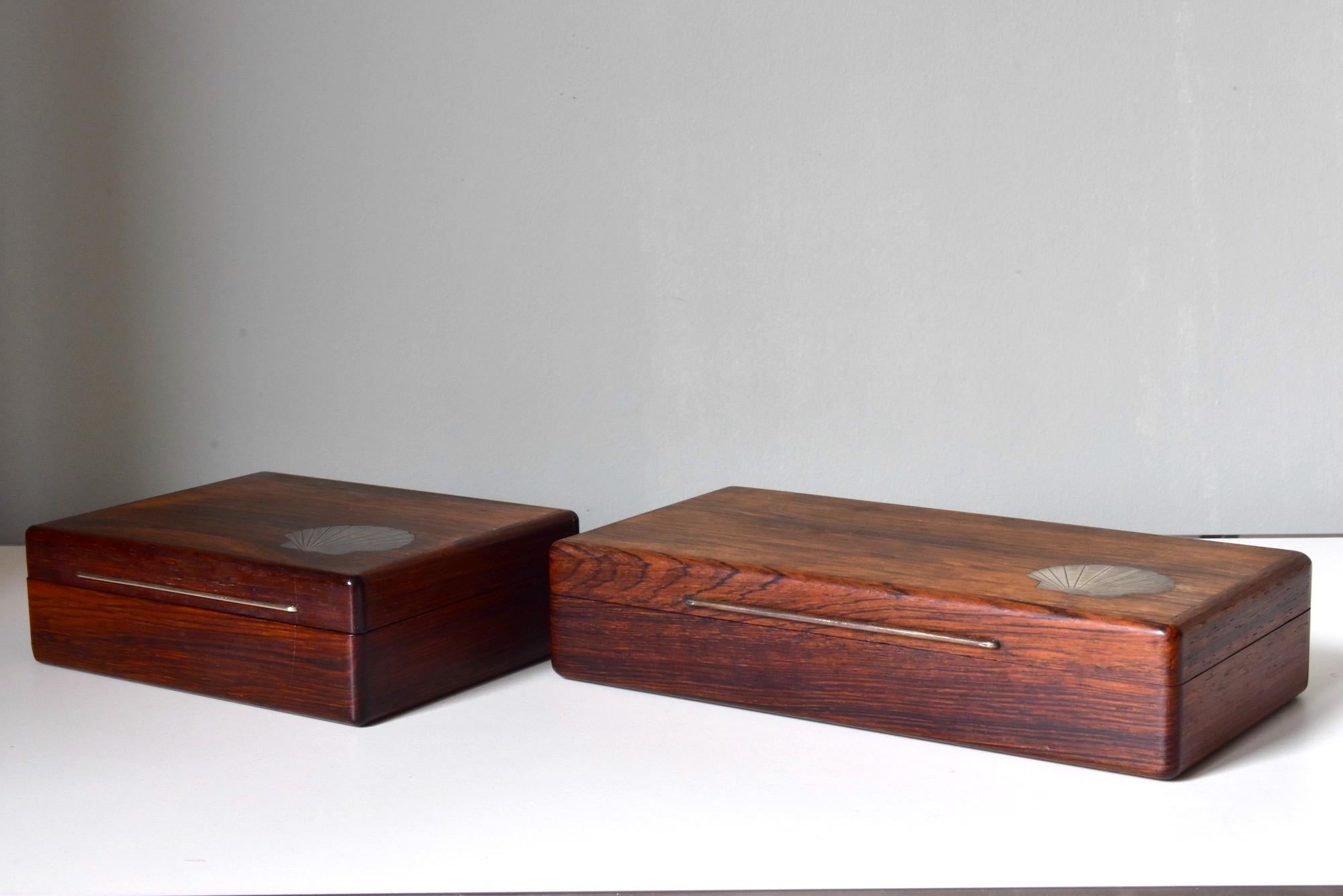 Mid-20th Century Set of Two Vintage Danish Modern Rosewood Boxes with Sterling Inlays, 1960s