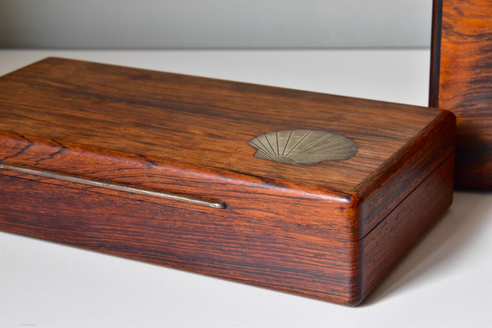 Set of Two Vintage Danish Modern Rosewood Boxes with Sterling Inlays, 1960s 1