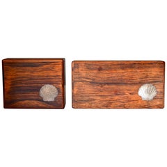 Set of Two Vintage Danish Modern Rosewood Boxes with Sterling Inlays, 1960s