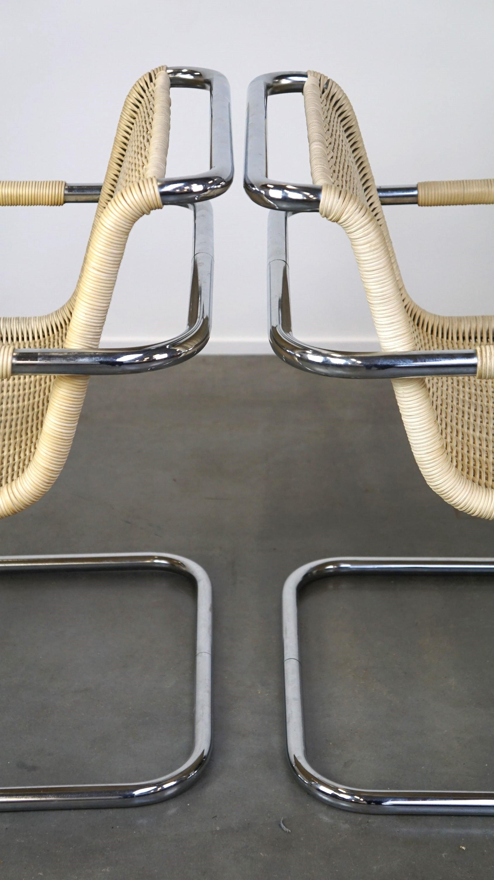 Set of two vintage design chairs by Franco Albini for Tecta, chrome and rattan For Sale 5