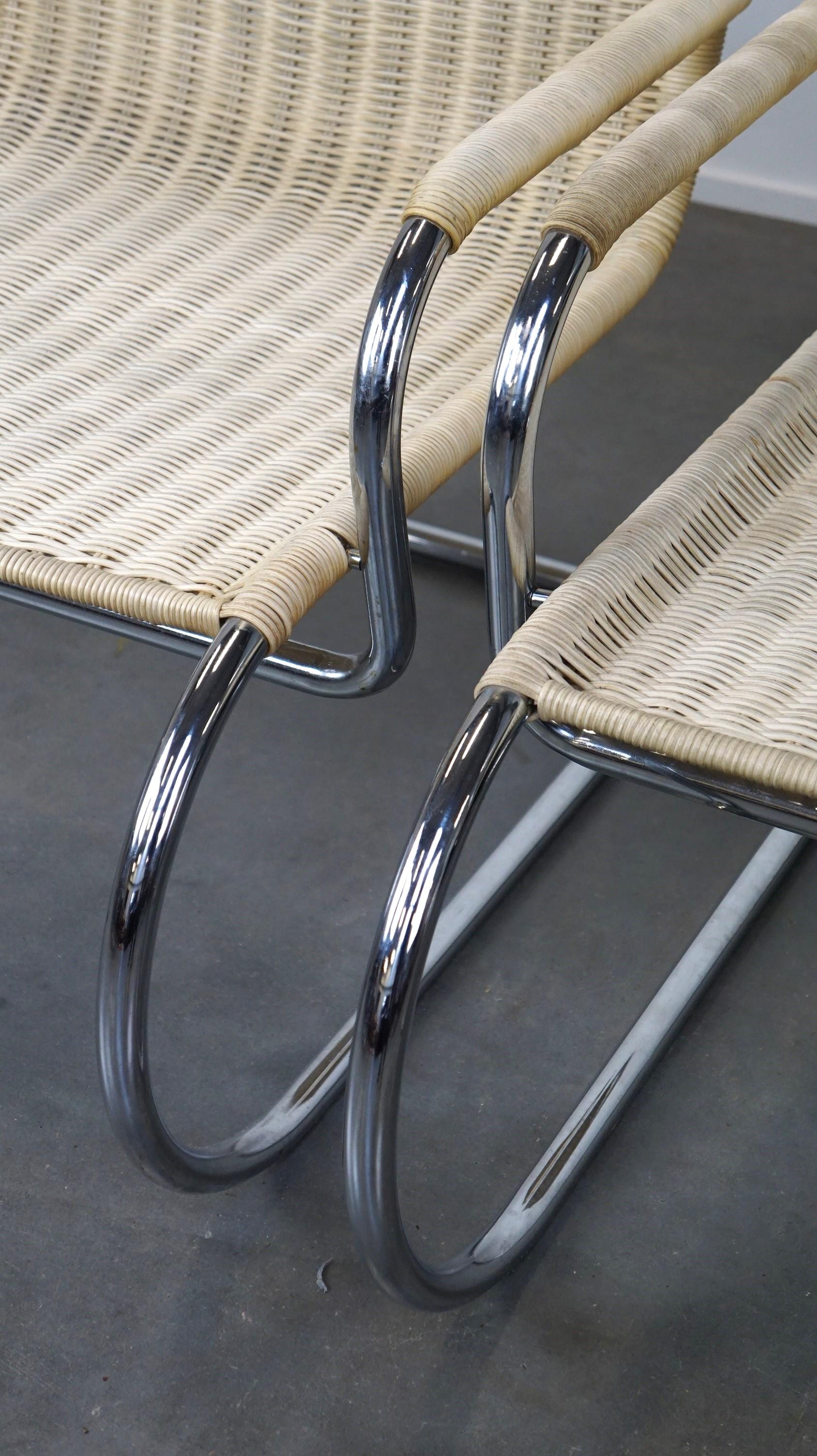 Set of two vintage design chairs by Franco Albini for Tecta, chrome and rattan For Sale 7