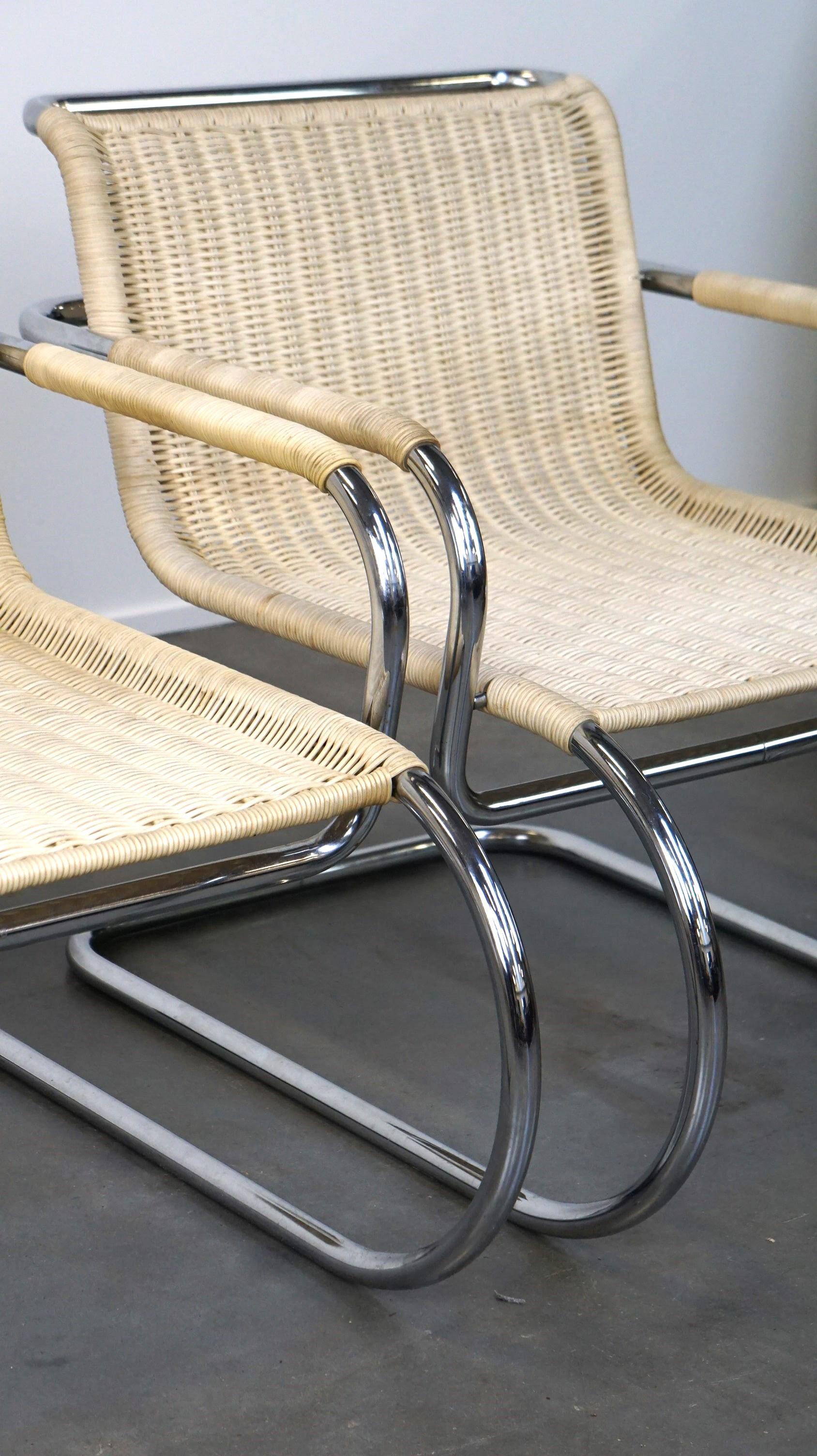Set of two vintage design chairs by Franco Albini for Tecta, chrome and rattan For Sale 8
