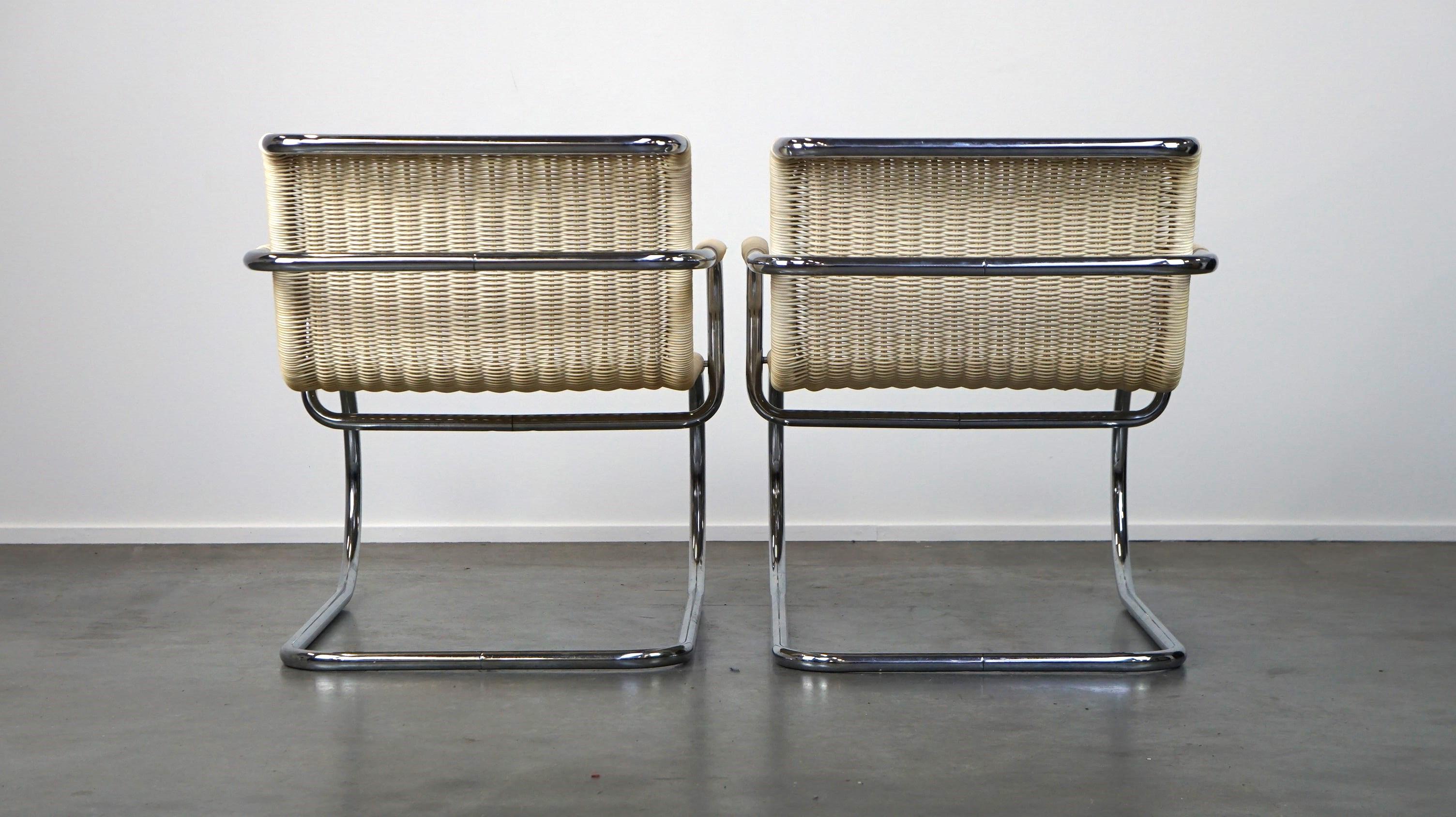 Set of two vintage design chairs by Franco Albini for Tecta, chrome and rattan In Good Condition For Sale In Harderwijk, NL