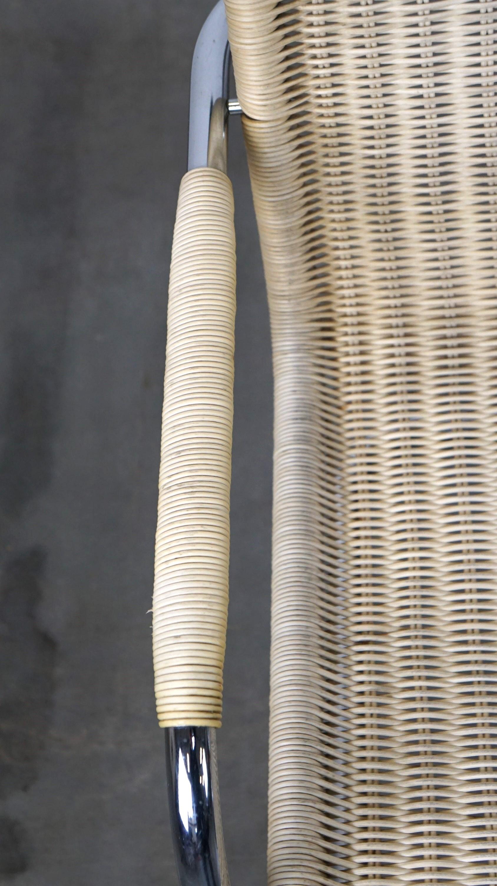 Set of two vintage design chairs by Franco Albini for Tecta, chrome and rattan For Sale 2