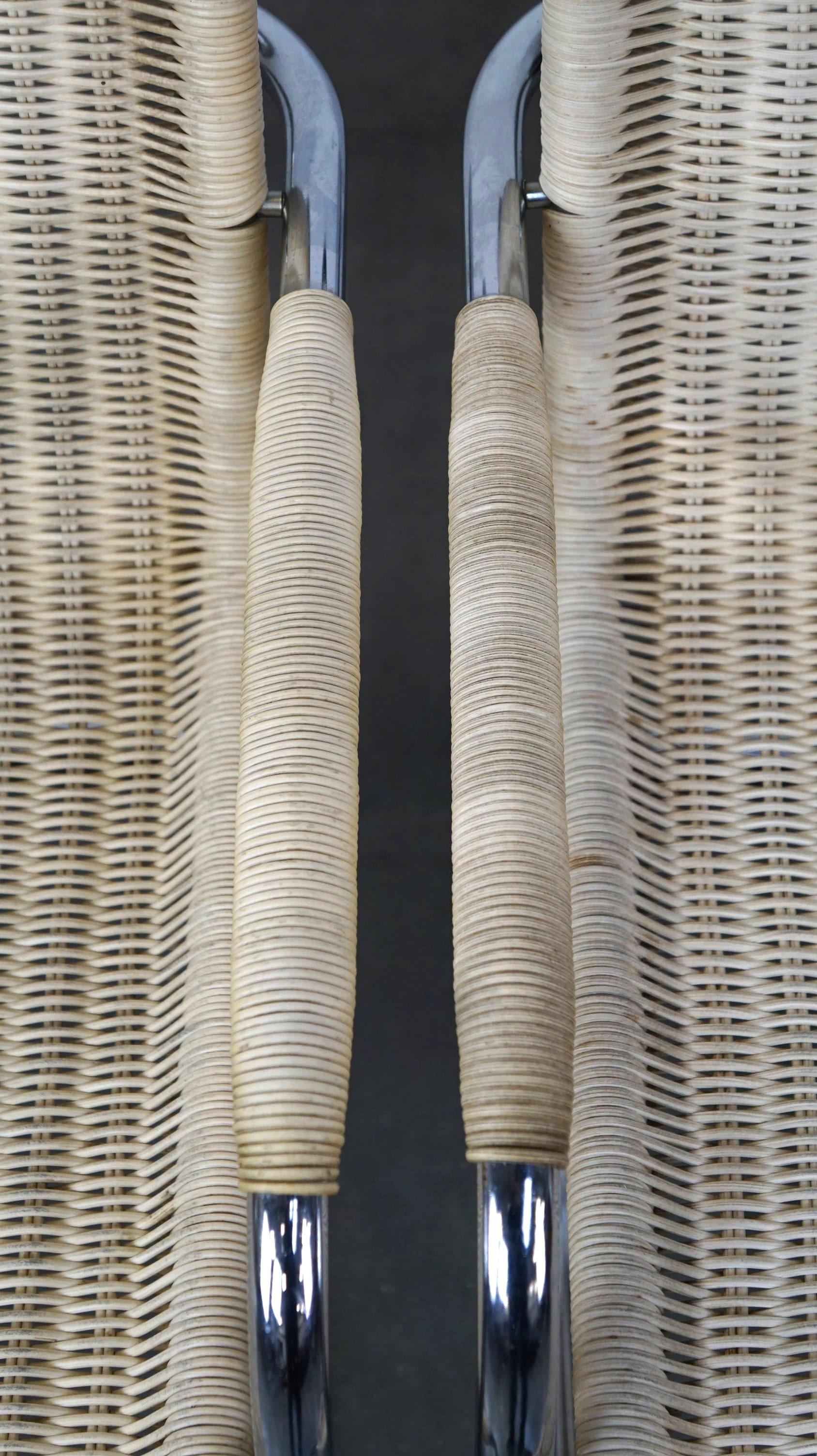 Set of two vintage design chairs by Franco Albini for Tecta, chrome and rattan For Sale 3