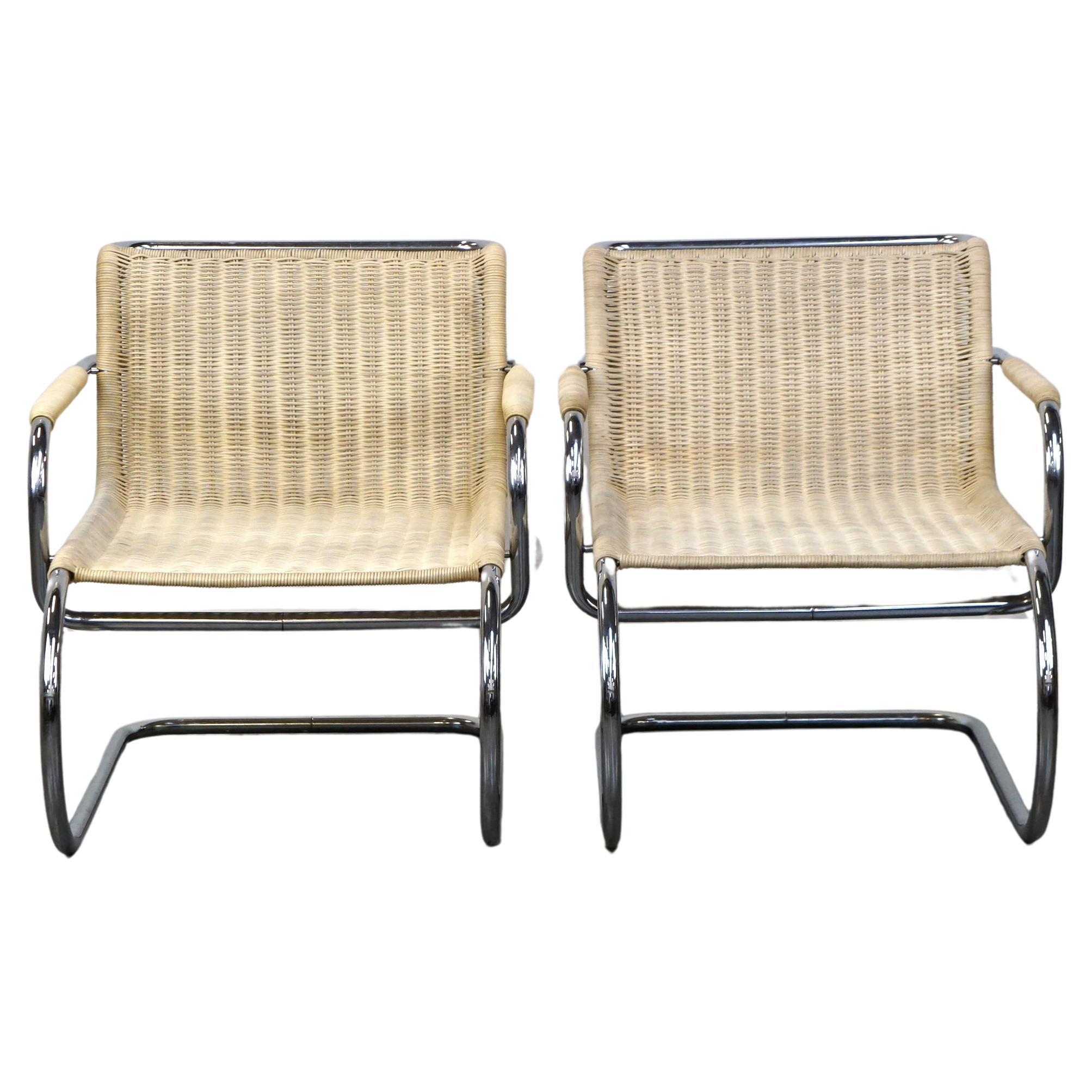 Set of two vintage design chairs by Franco Albini for Tecta, chrome and rattan For Sale