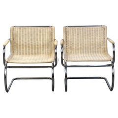 Ensemble de deux chaises design vintage de Franco Albini pour Tecta, chromées et en rotin