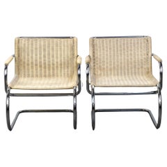 Set of two vintage design chairs by Franco Albini for Tecta, chrome and rattan