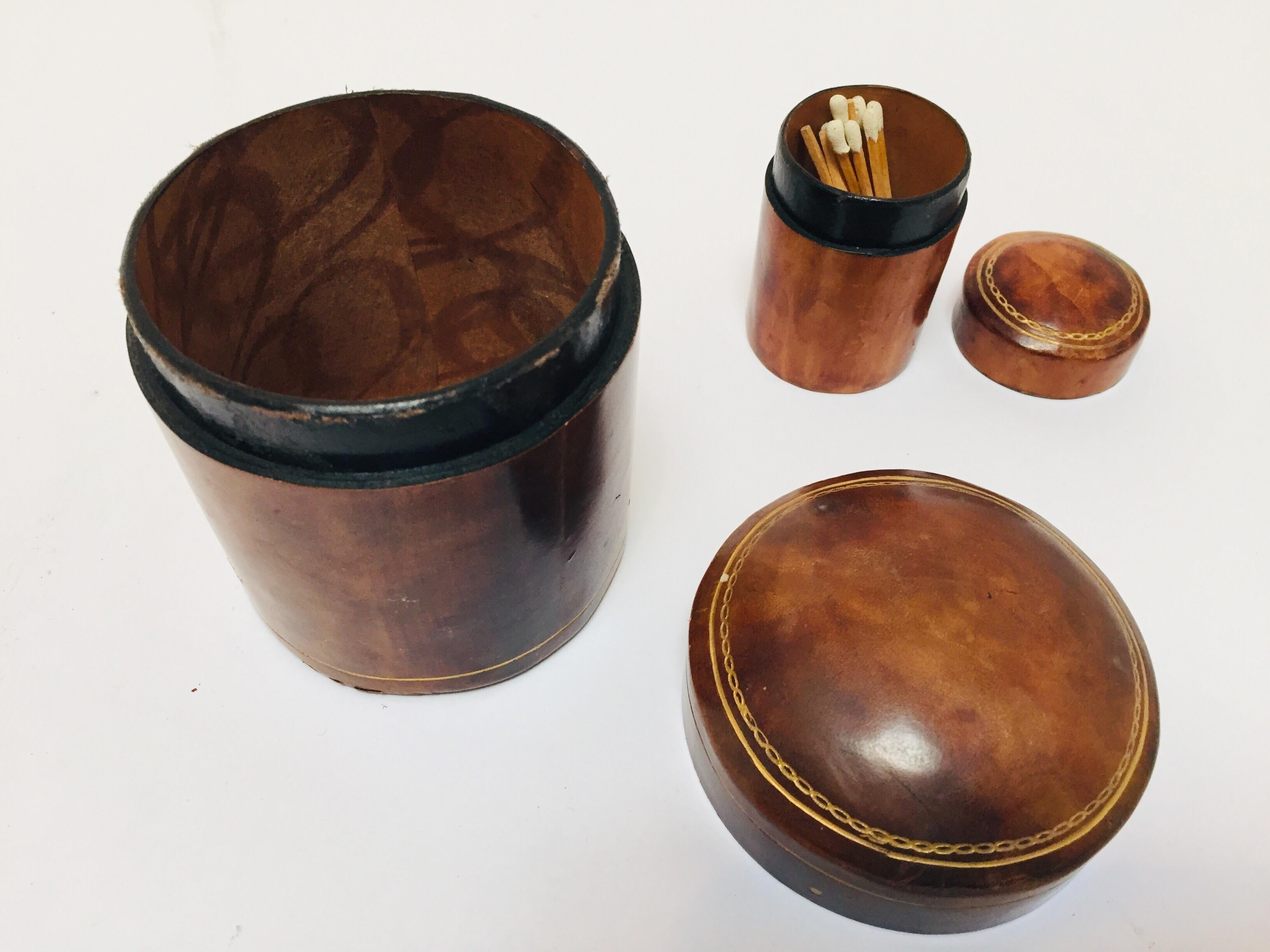 Italian Set of Two Vintage Florentine Leather Snuff Boxes