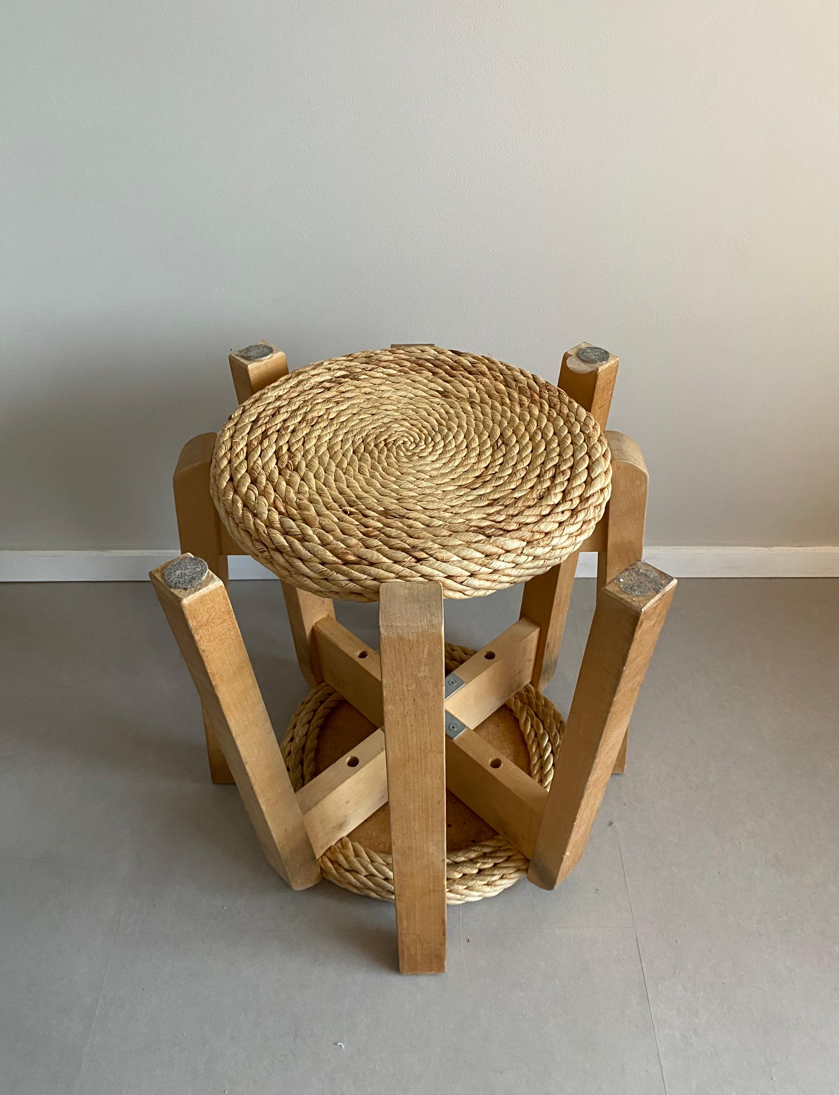 Set of Two vintage Four-Legged Organic Woven Stools, In Style Of Adoux And Minet For Sale 5