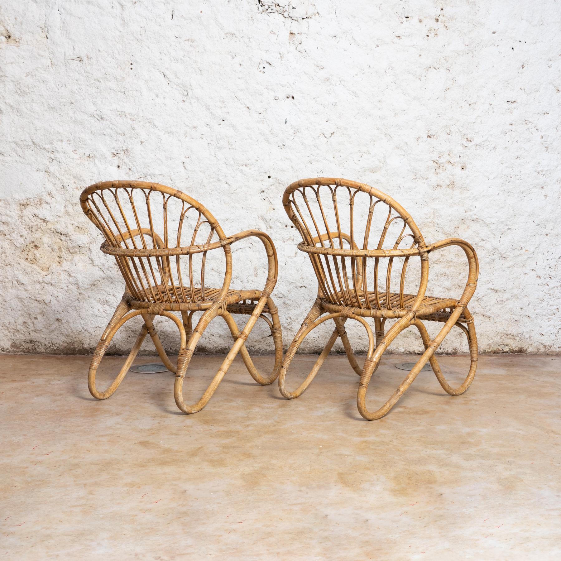 Set of Two Vintage French Ribiera Bamboo Armchairs, circa 1960 9