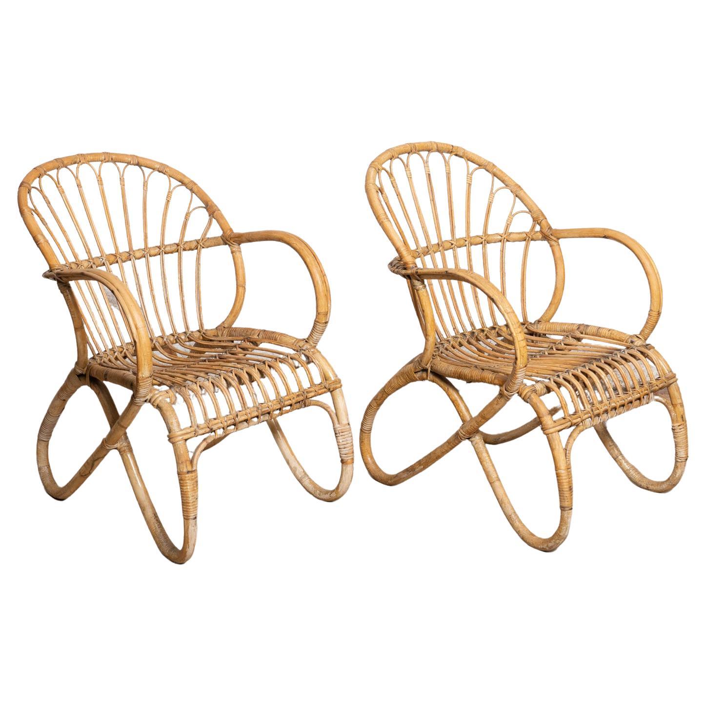 Set of Two Vintage French Ribiera Bamboo Armchairs, circa 1960