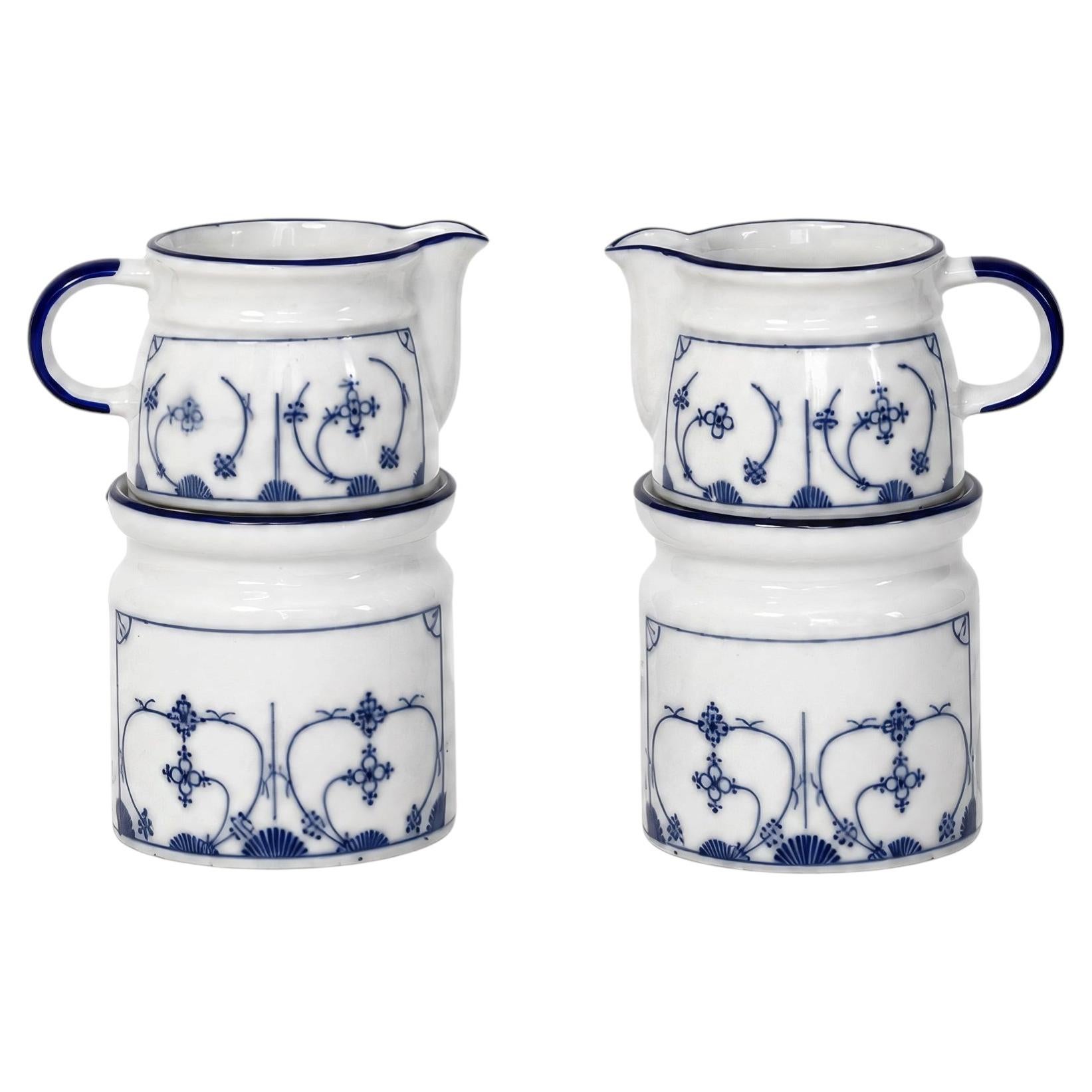 Set of Two Vintage German Blue and White Ceramic Butter Warmers For Sale