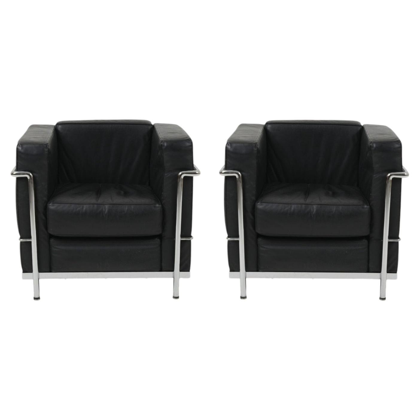 Set Of Two Vintage Le Corbusier LC2 Longue Chair Italy 1980s