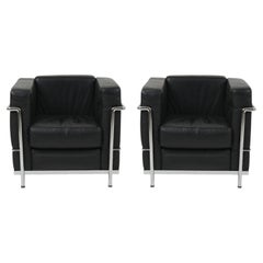 Ensemble de deux chaises Vintage Le Corbusier LC2 Longue Italie 1980